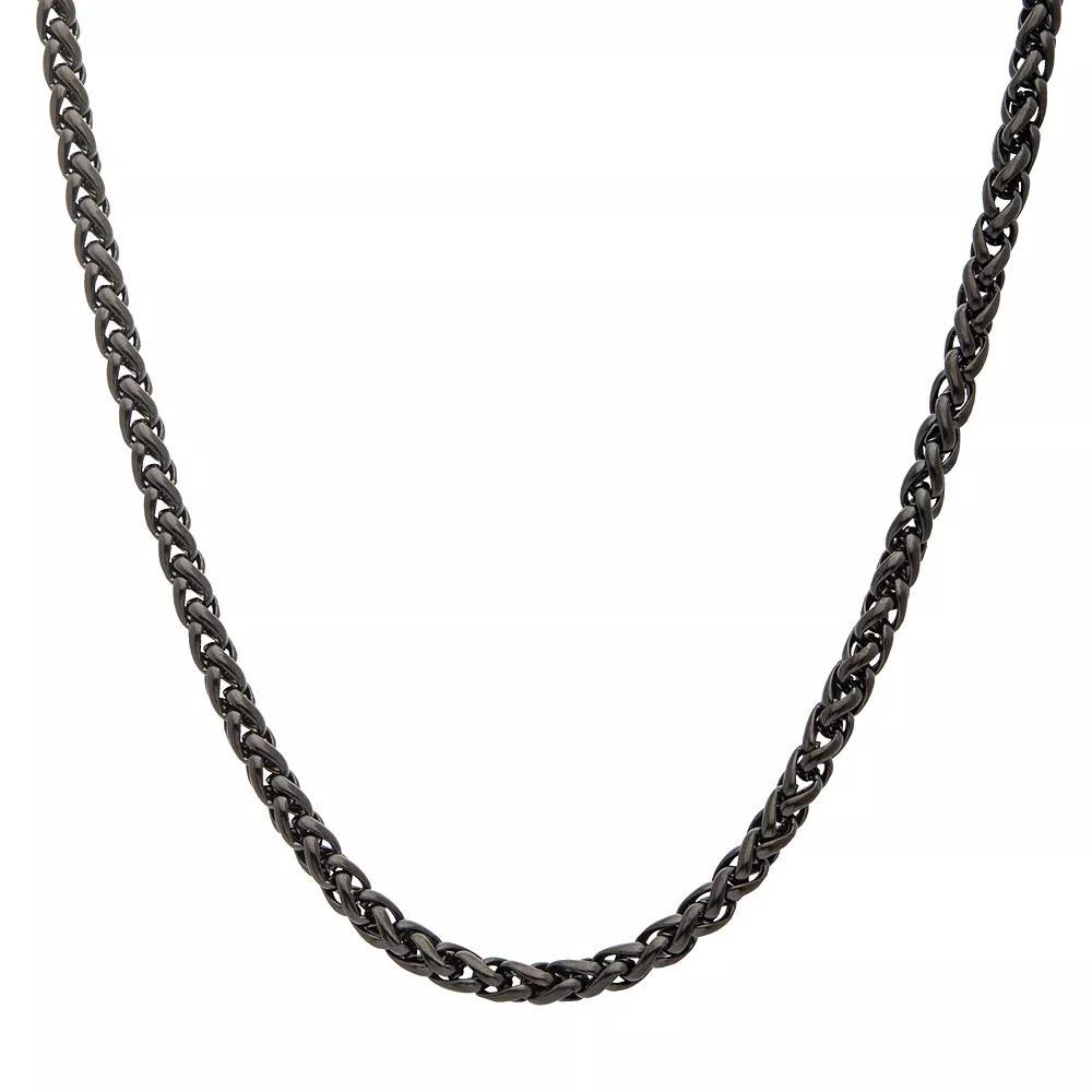 Men's 3.4 mm Super Black Plated Stainless Steel Round Wheat Chain Necklace, Size: 22", Black Tone Product Image