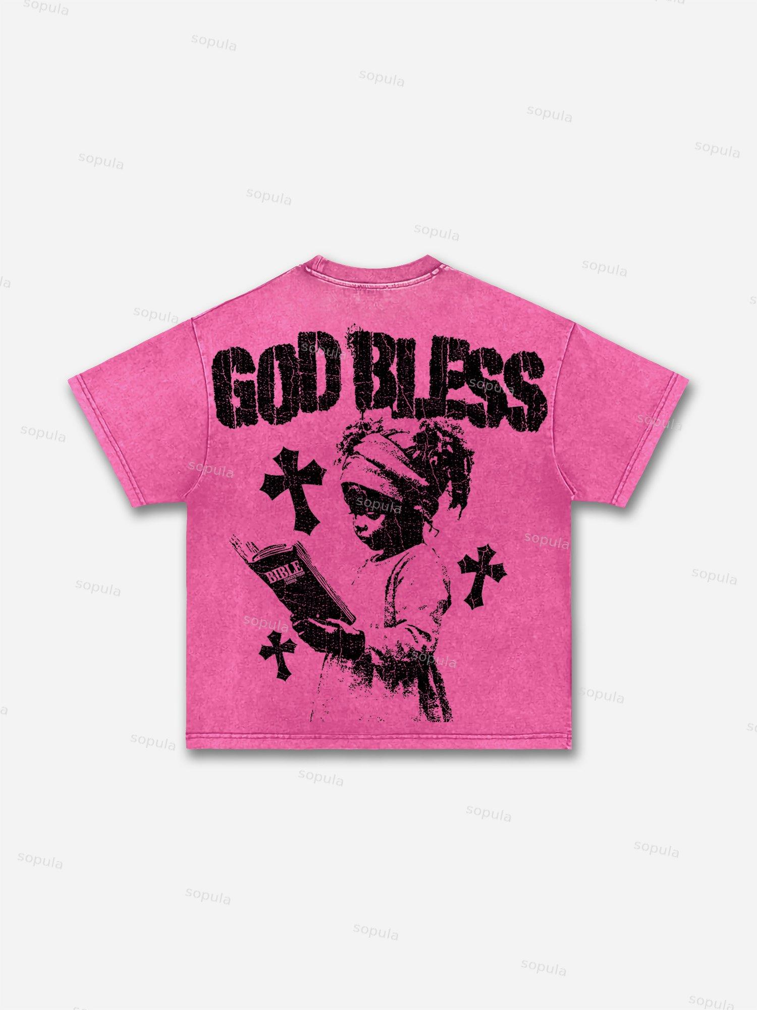 Men's God Bless Children's Prayer Graphic Washed T-shirt Product Image