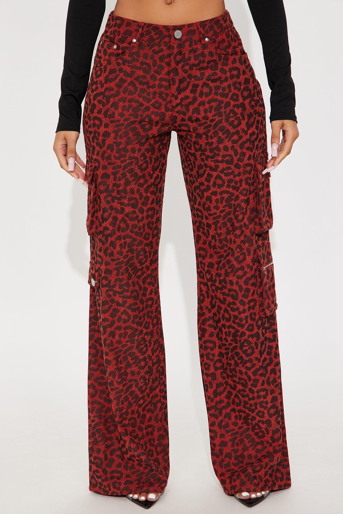 Wild Ride Leopard Corduroy Cargo Pant - Red/combo Female Product Image