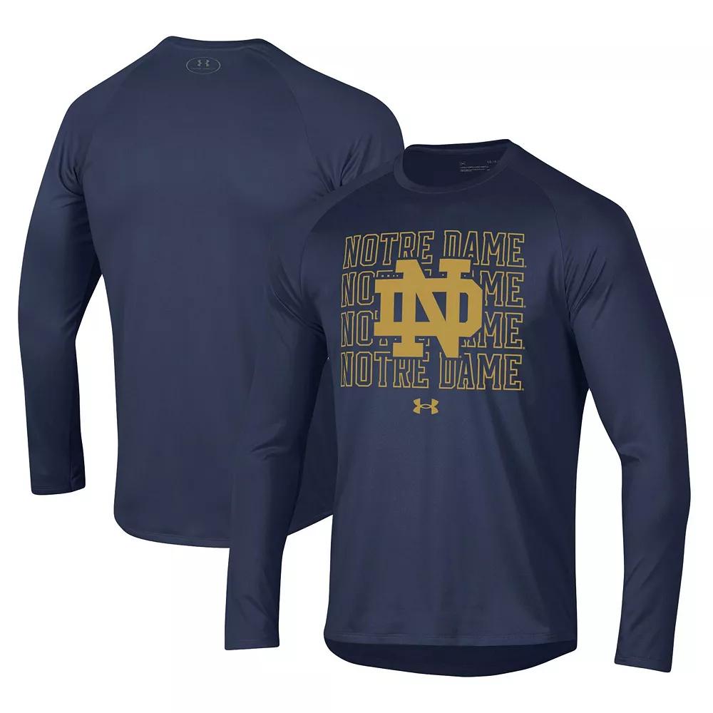 Men's Under Armour Navy Notre Dame Fighting Irish 2023 Sideline Tech Raglan Long Sleeve T-Shirt, Size: Large, Blue Product Image