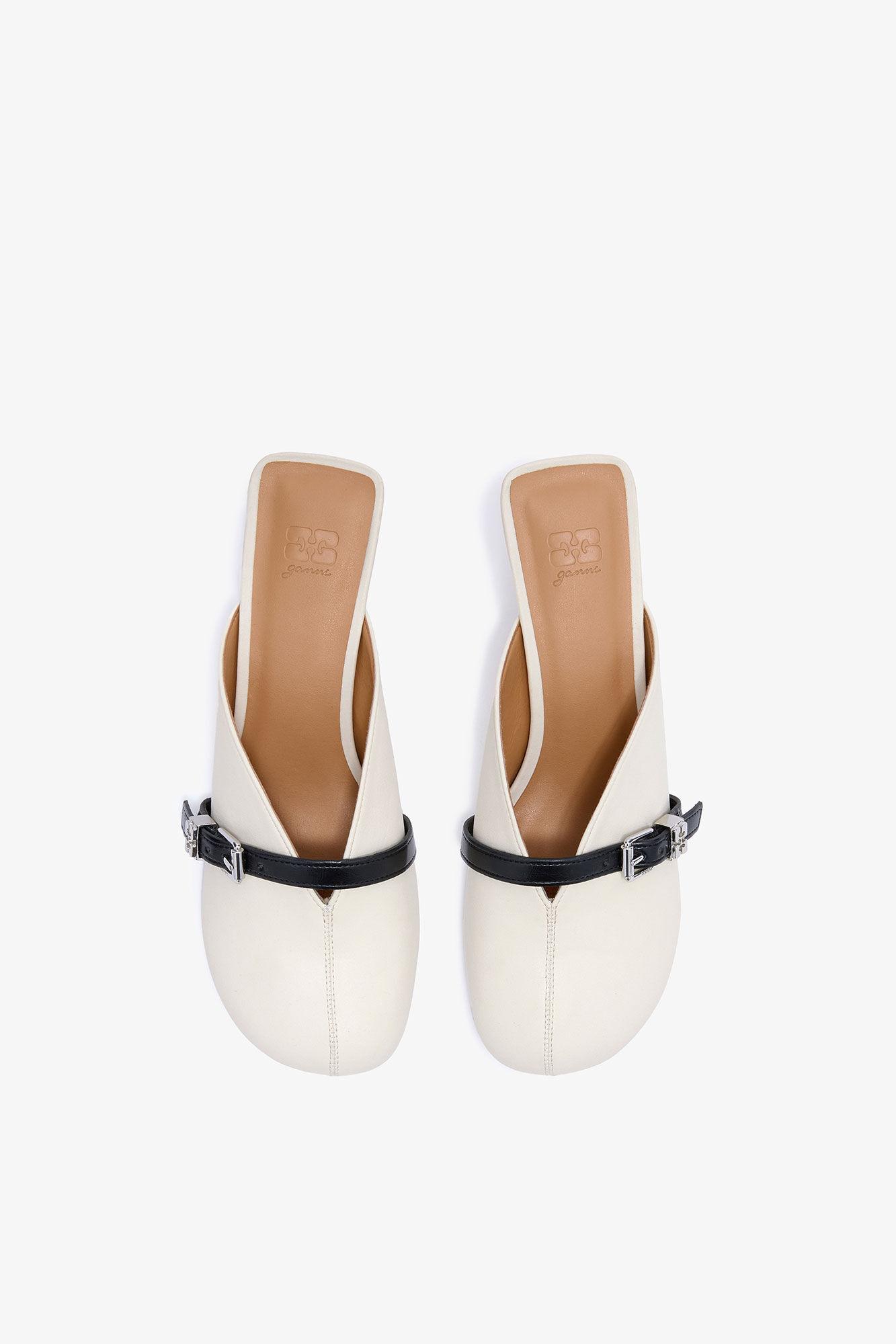 Sue Heeled Mules in white Product Image