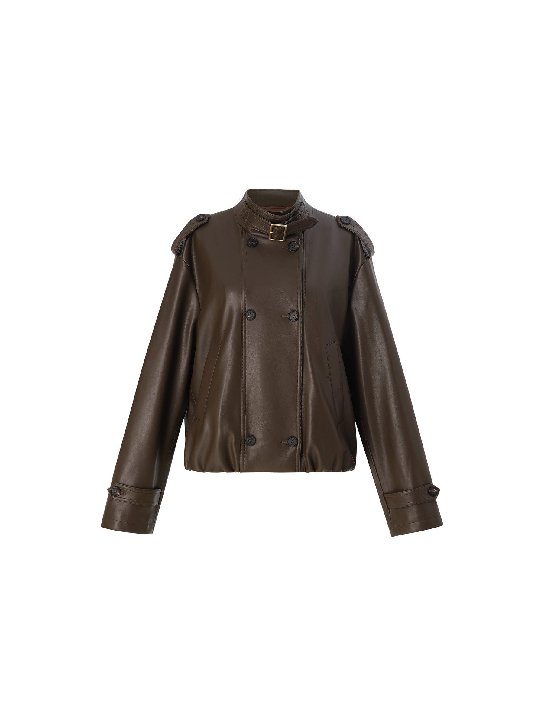 PU Leather Double-Breasted Women Trench Jacket Product Image