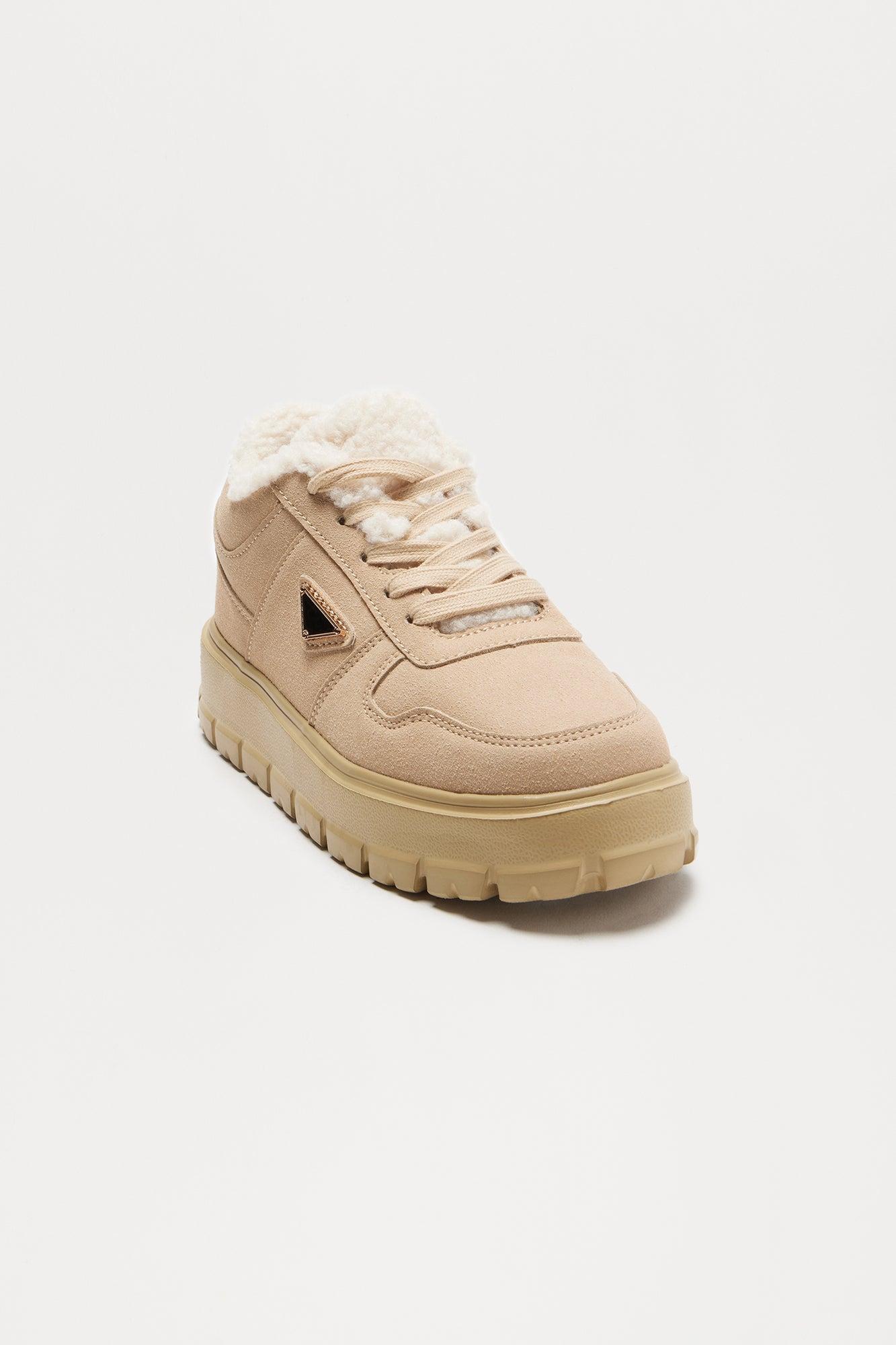 Foster Fur Trim Sneakers - Beige Product Image