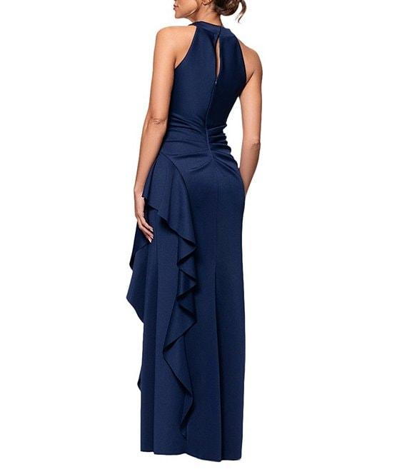 Xscape Petite Size Halter Neck Ruffle Tech Scuba Gown Product Image