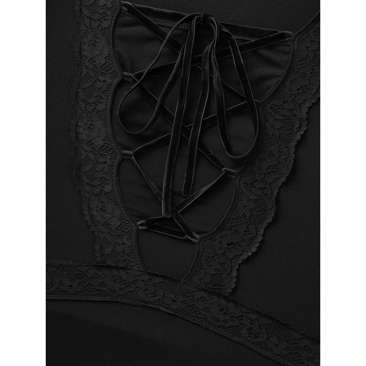 Plus Size Black Bat Wing Elastic Flocking Corn Straps Blouse Women Elegant Long Sleeve Square Neck Everyday Blouses BloomChic 14-16/1X Product Image