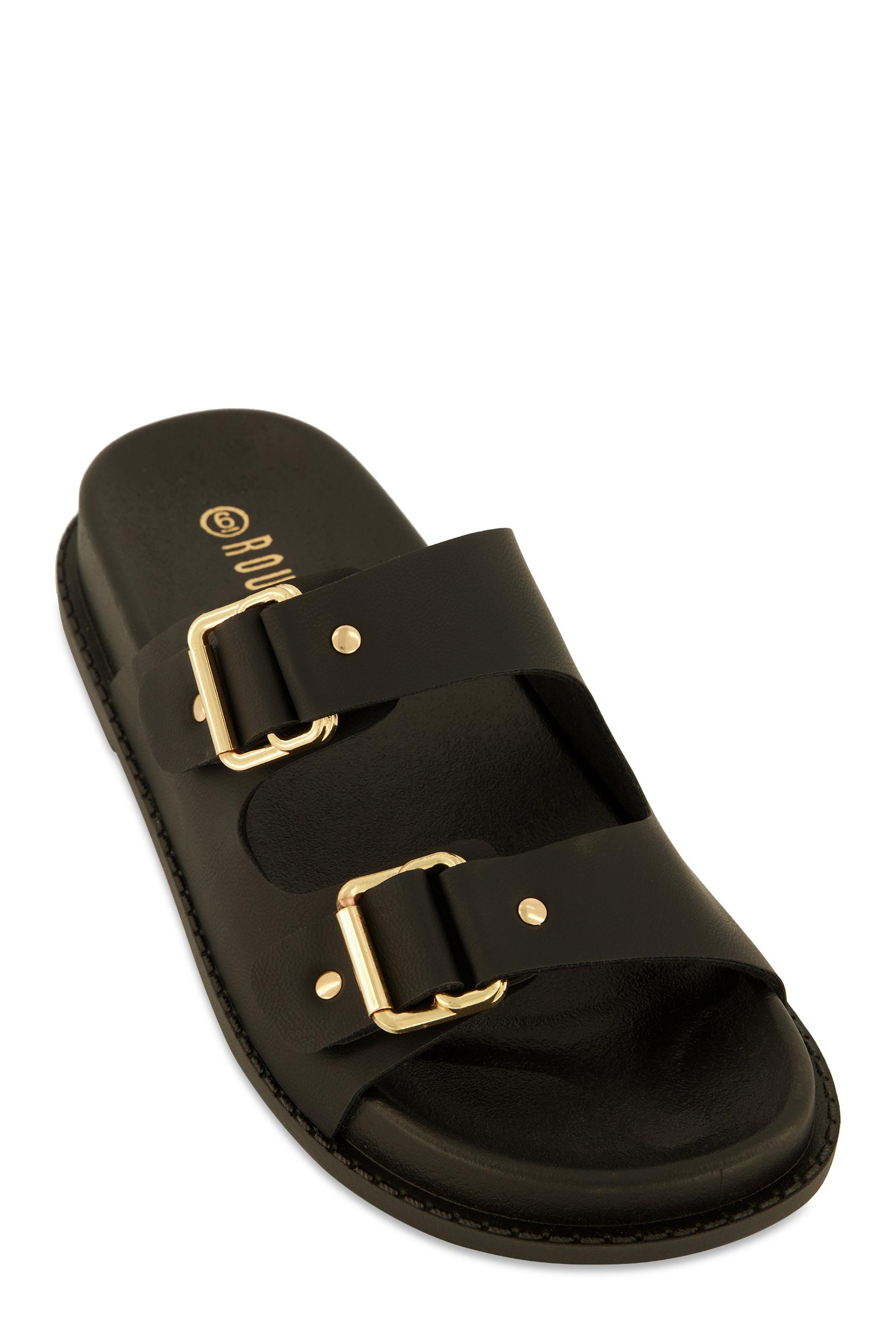 Womens Buckle Detail Double Band Footbed Sandals Product Image
