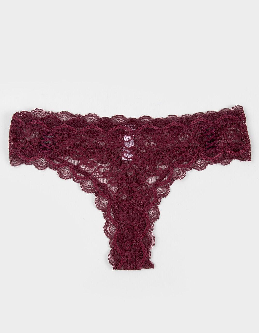 FULL TILT Allover Lace Thong - MAROON Product Image