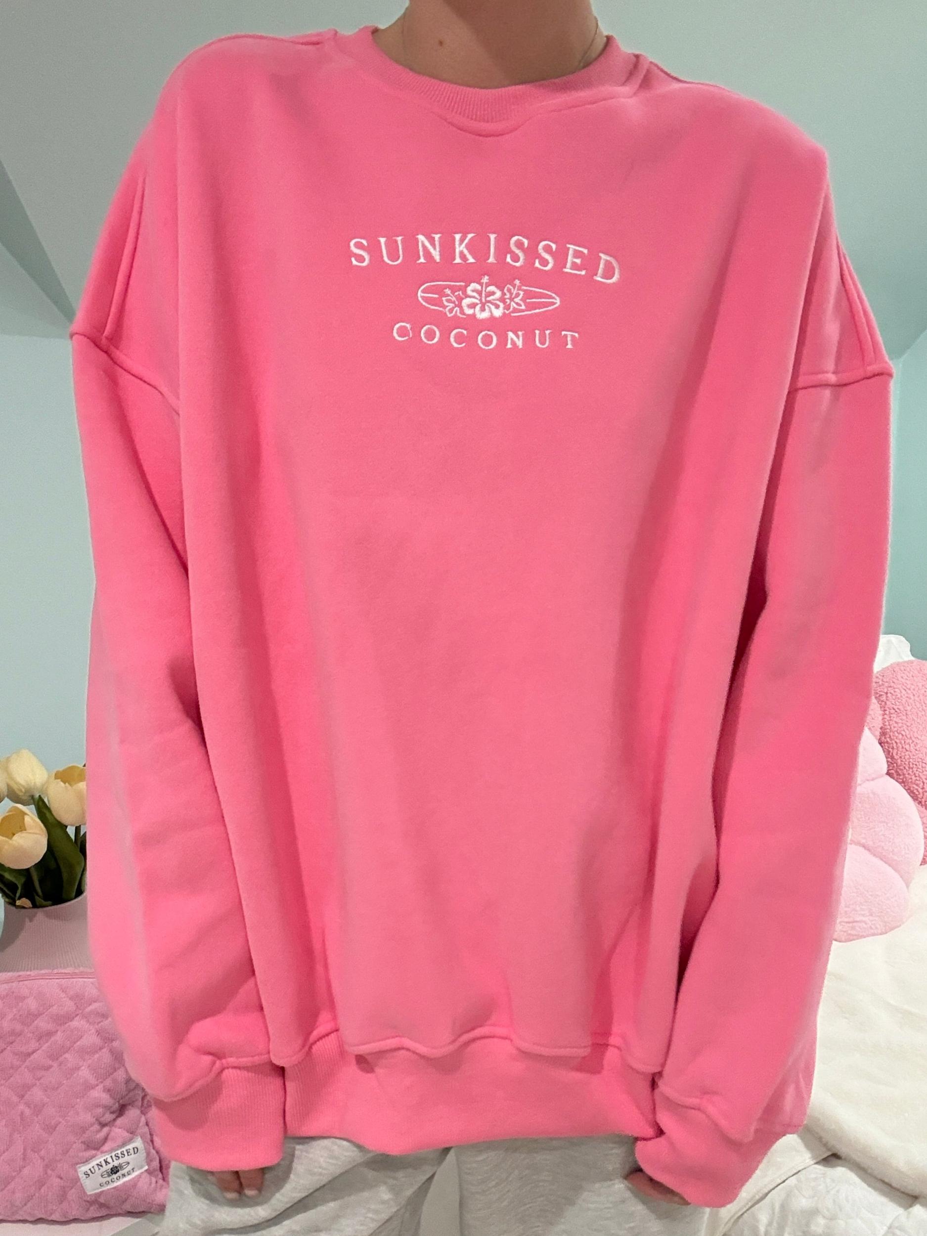 Hibiscus Pink Sunkissedcoconut Embroider Sweatshirt Product Image