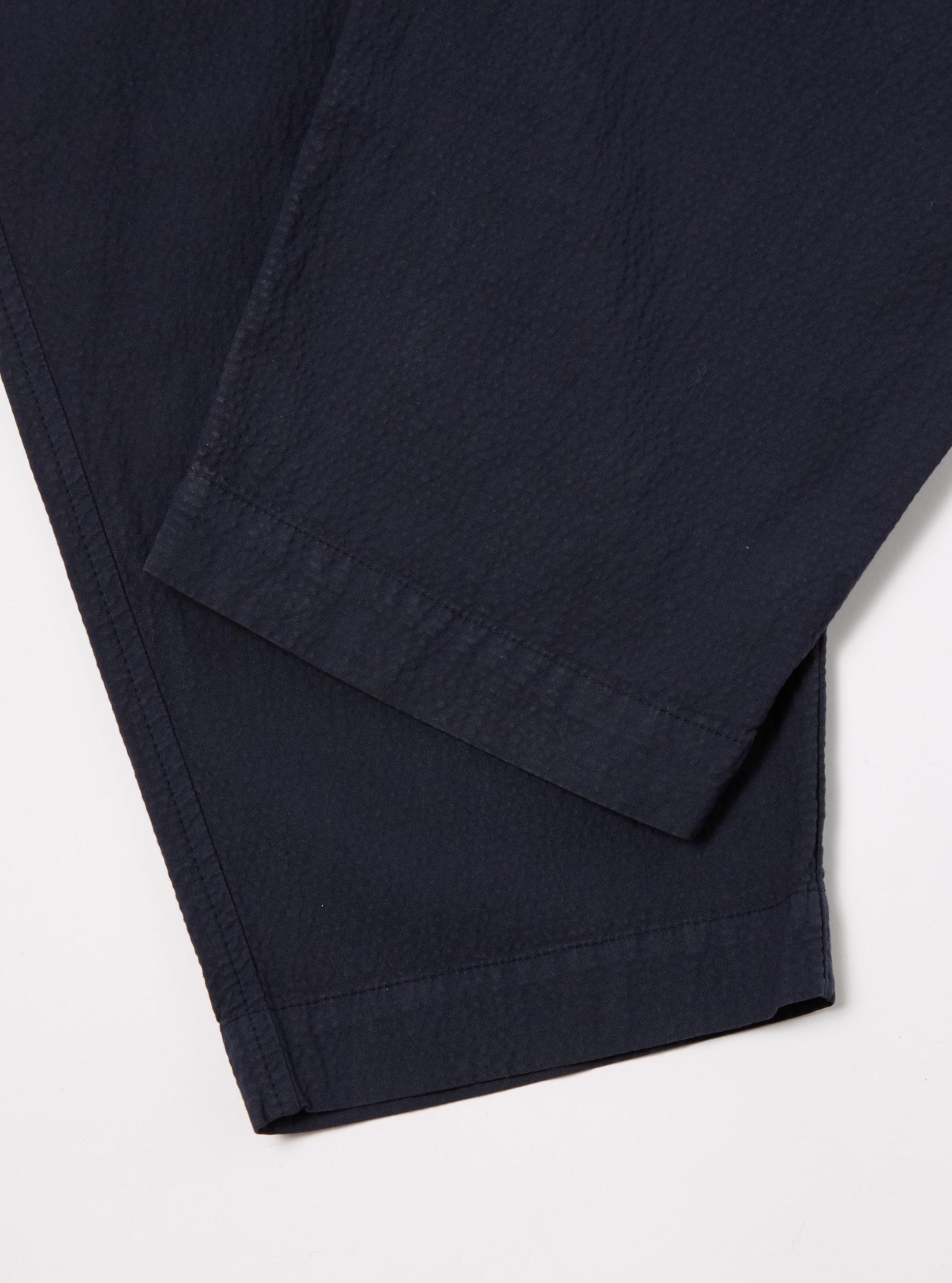 Universal Works Pleated Track Pant in Navy Seersucker II Product Image