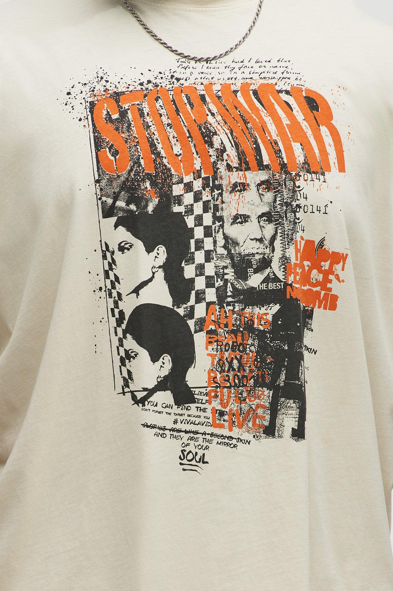 Stop War Live Now Oversized Short Sleeve Tee - Cream Male Product Image