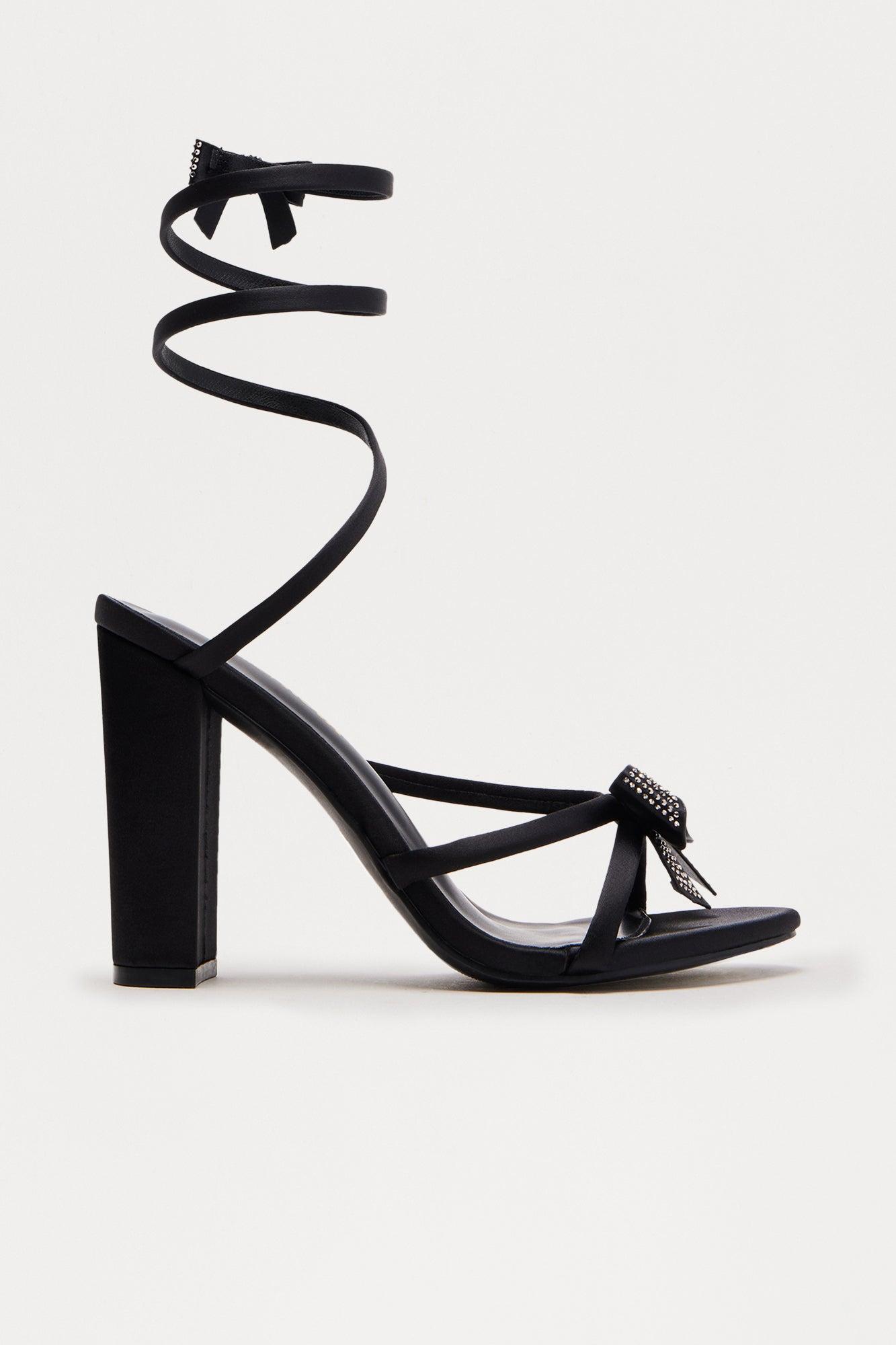 Maxima Rhinestone Bow Wrap Up Heels - Black Female Product Image