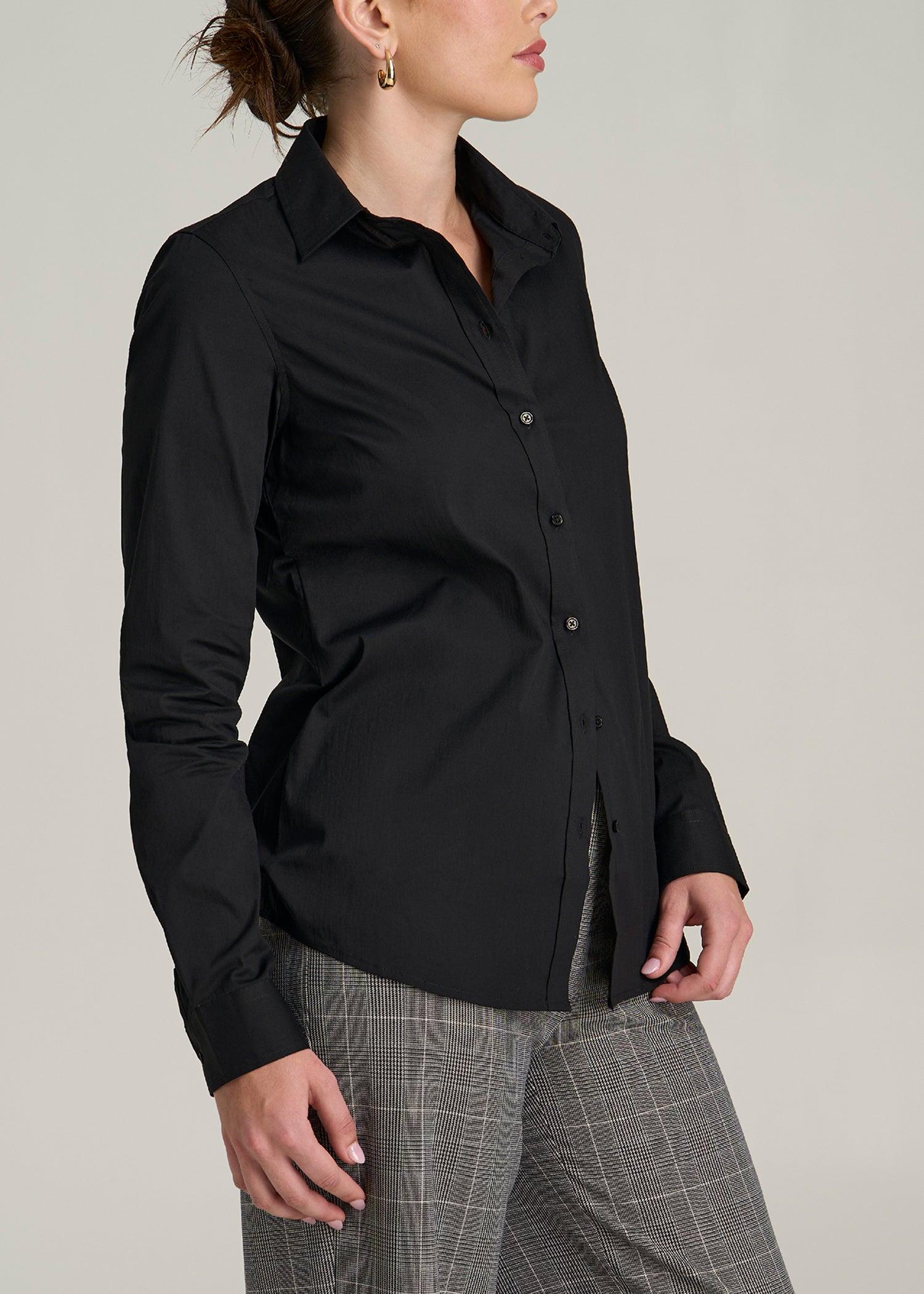 Slim Fit Button-Up Shirt for Tall Women in Black Female Product Image