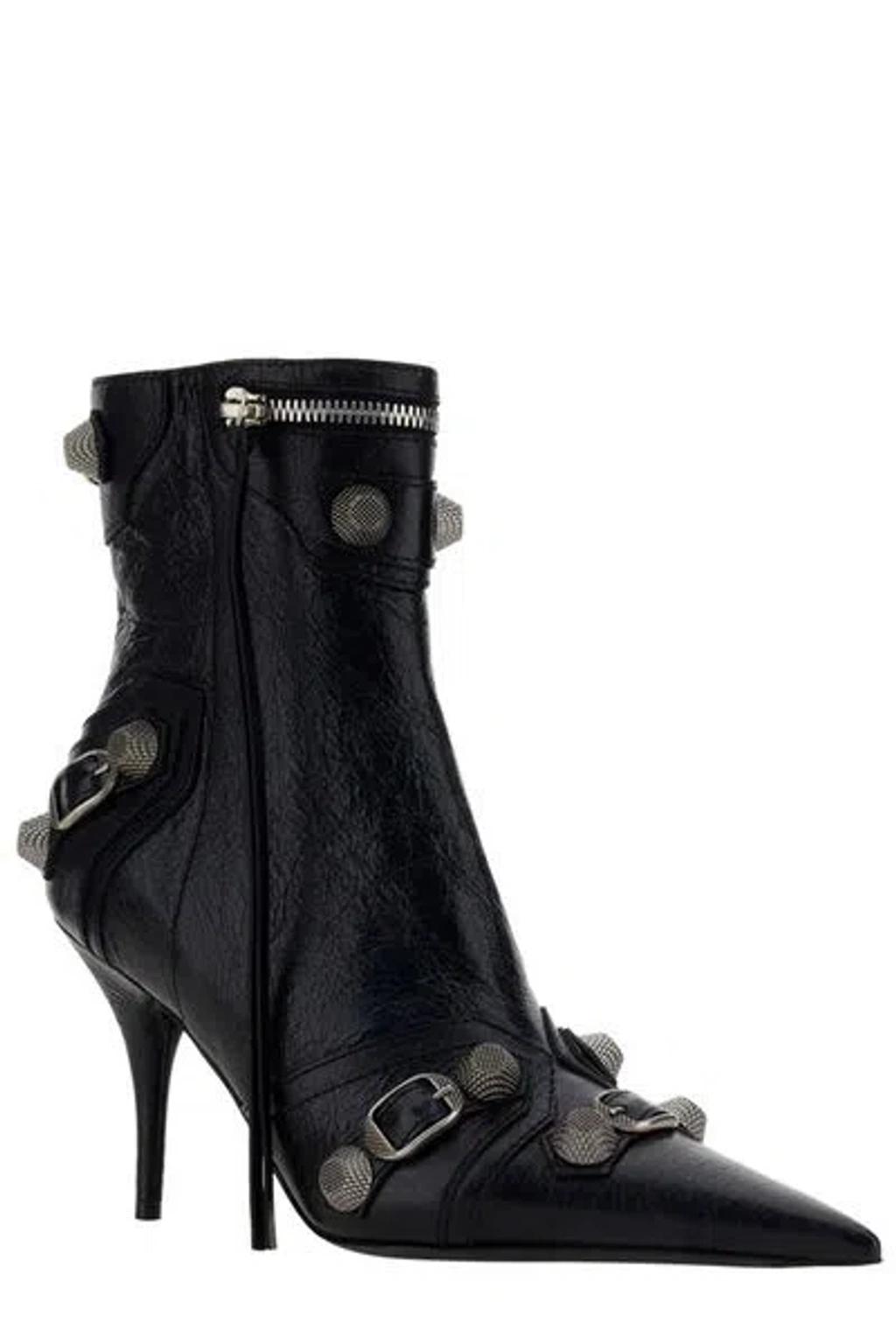 BALENCIAGA Womens Cagole Lambskin Buckle Zip Ankle Booties In Black Product Image