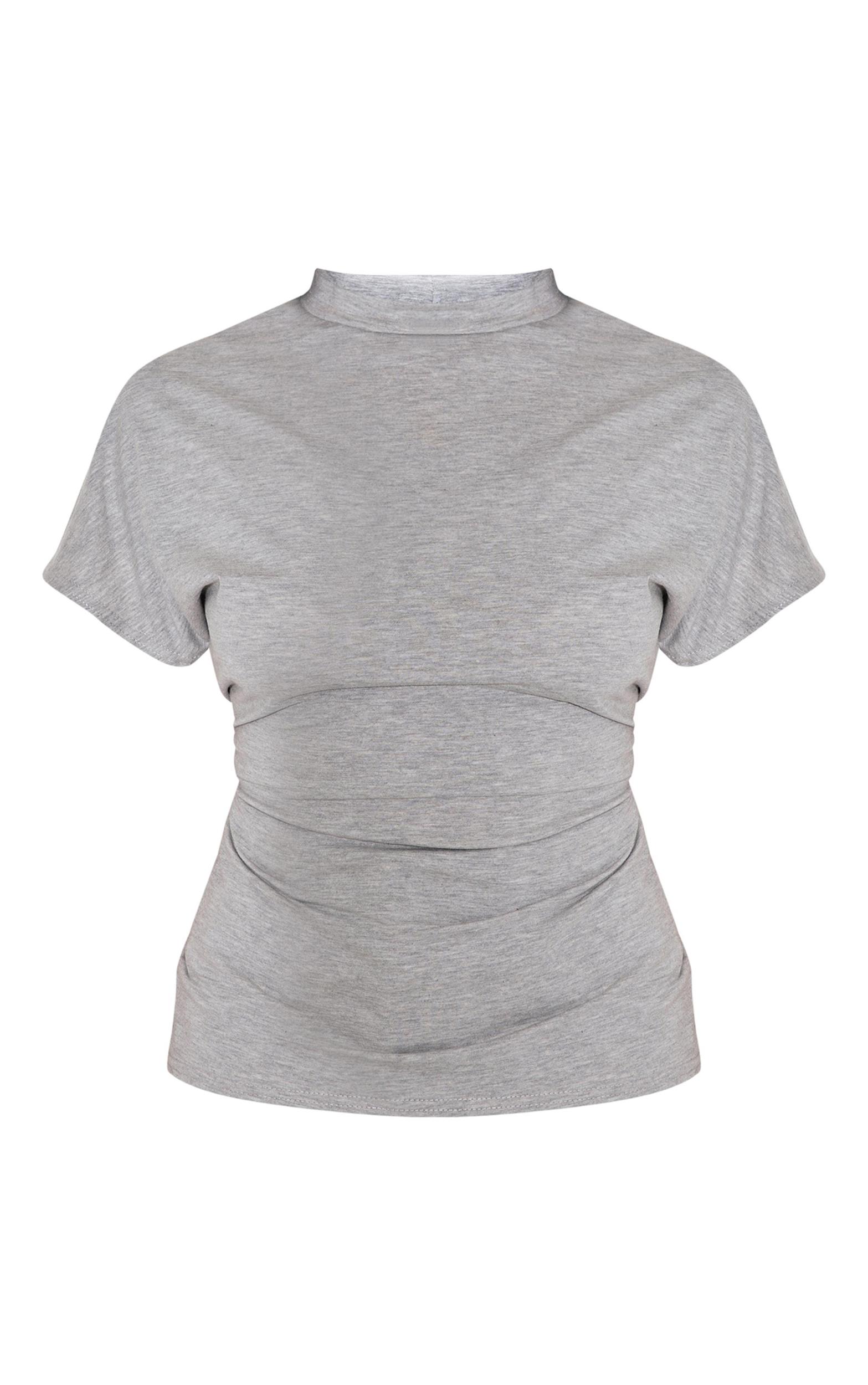 Grey Soft Touch Rib Asymmetric Long Sleeve Top Product Image