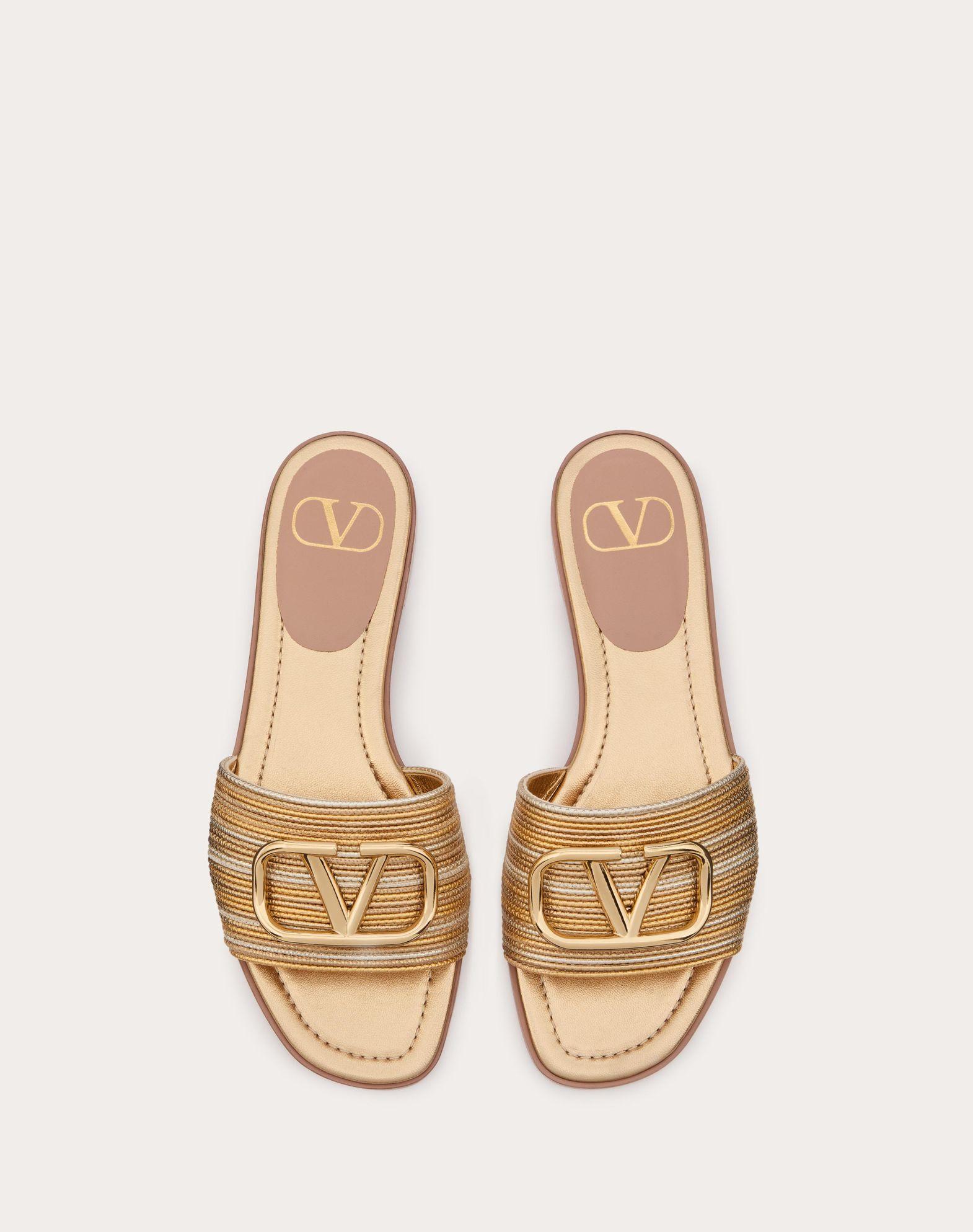 Vlogo Signature Metallic Leather Slide Sandal With Cornely Embroidery Product Image