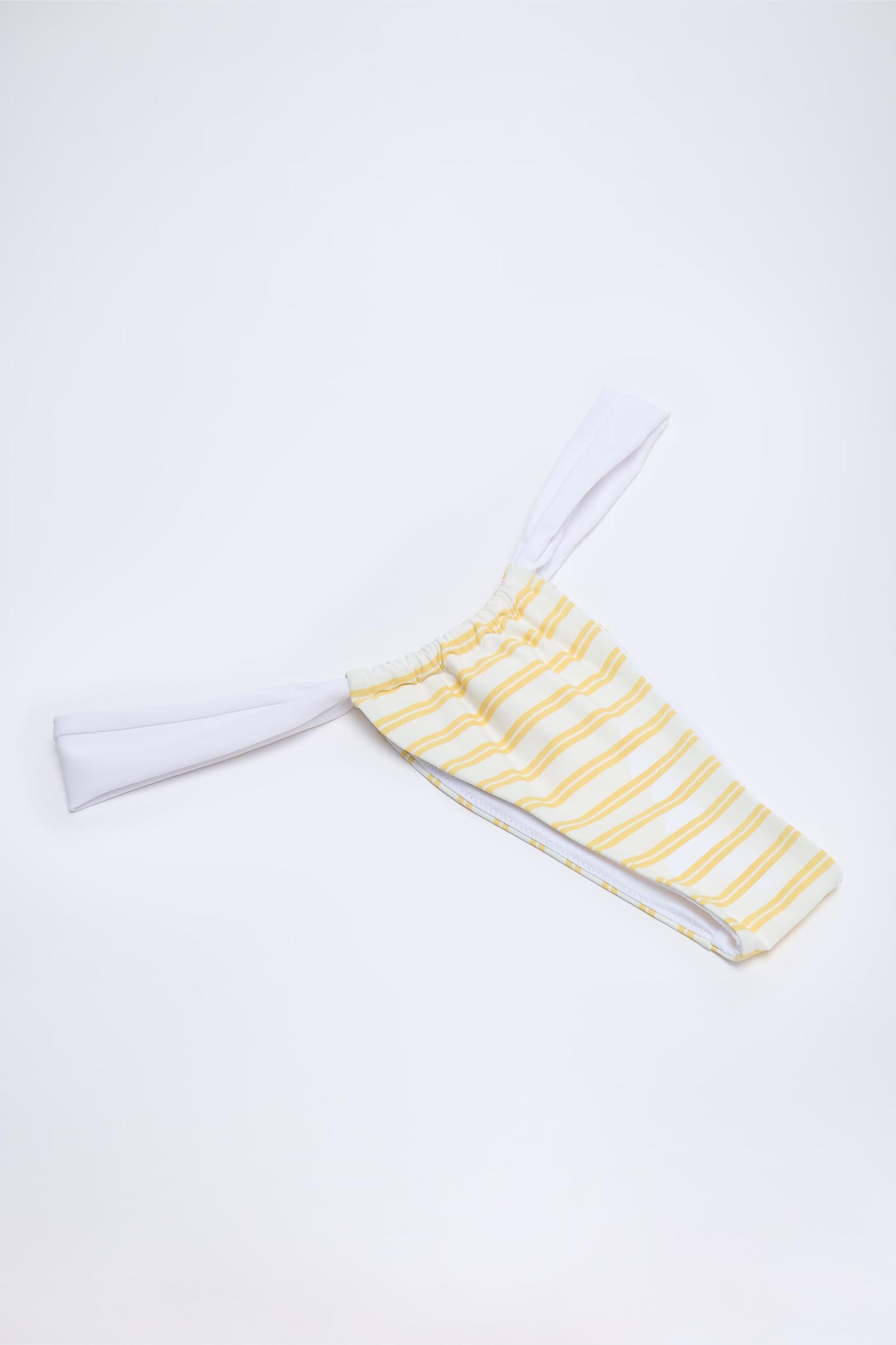 Ruched Cheeky Bikini Bottoms in Lemon Yellow Double Stripe Product Image