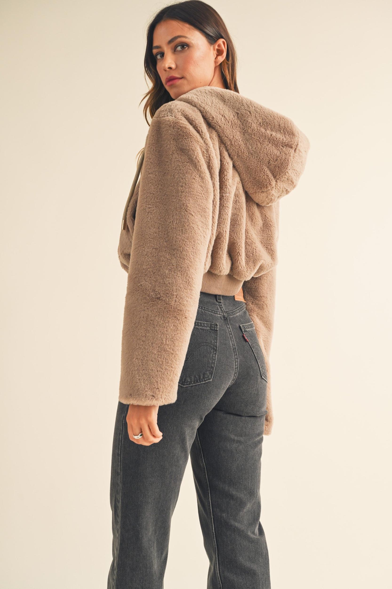 Faux Fur Hoodie Crop Jacket Product Image