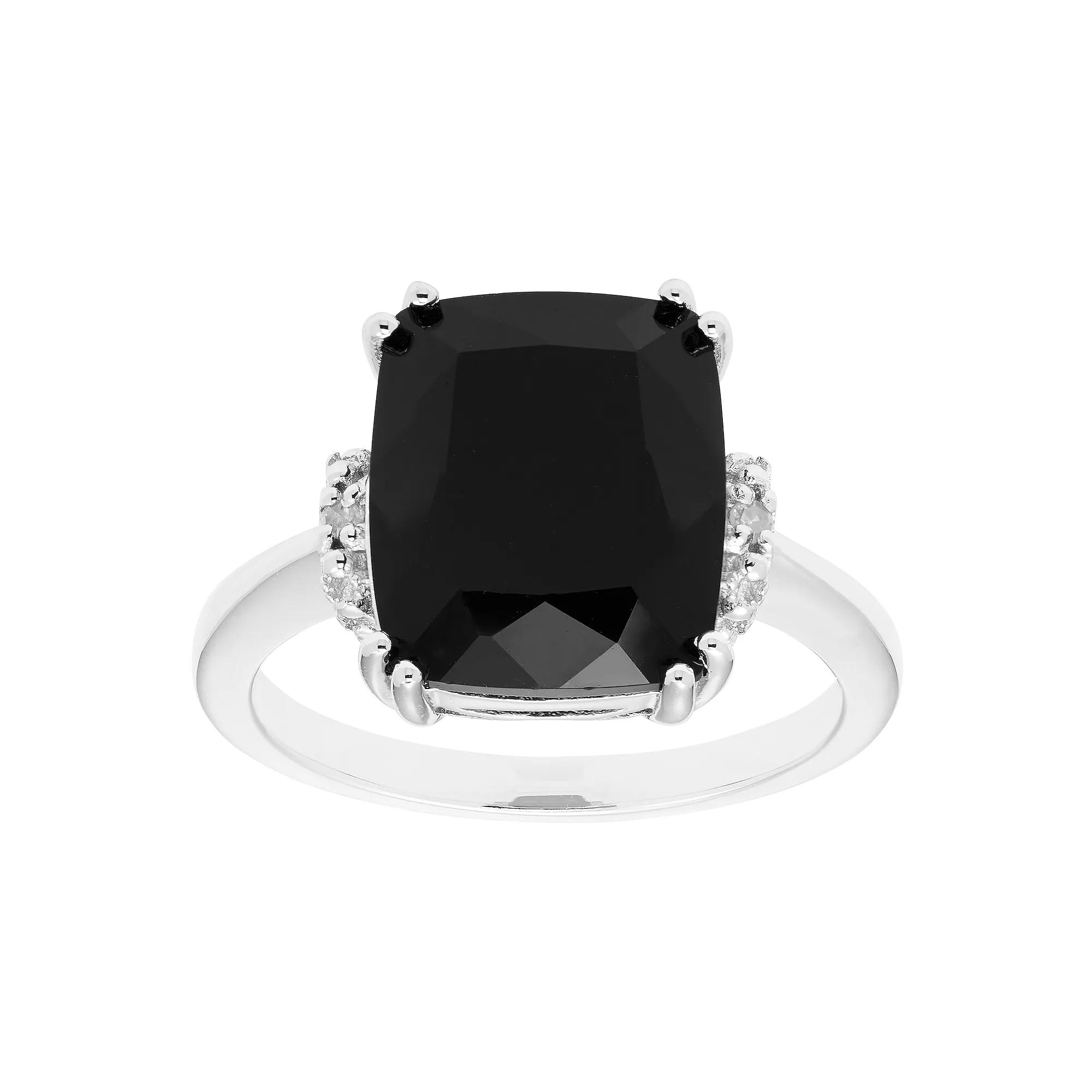 Sterling Silver Diamond Accent & Black Onyx Ring, Women's,  Product Image