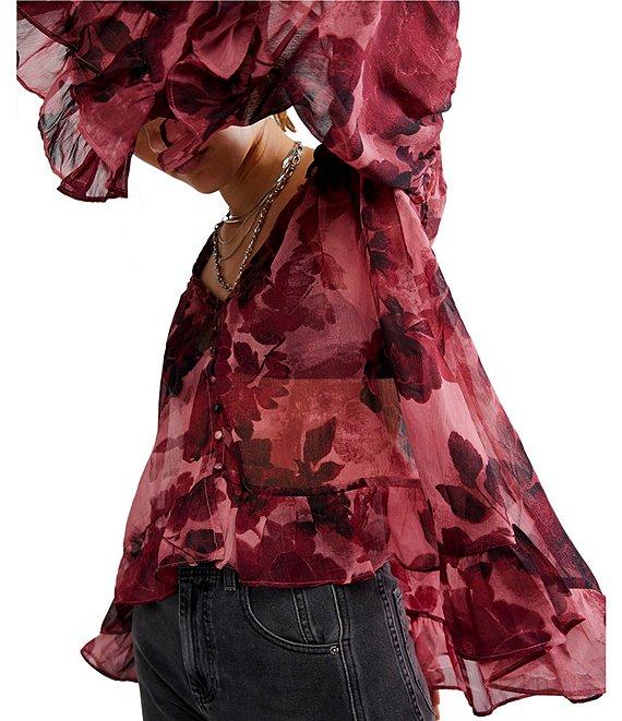 Free People Day Dreaming Floral Print V-Neck Long Sleeve Woven Top Product Image