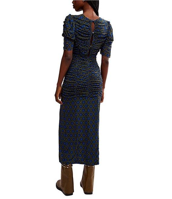 Free People Briella Floral Print Crew Neck Short Sleeve Ruched Midi Dress Product Image