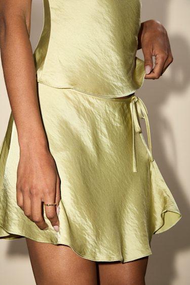 Nicolas Lime Satin Wrap Mini Skirt Product Image