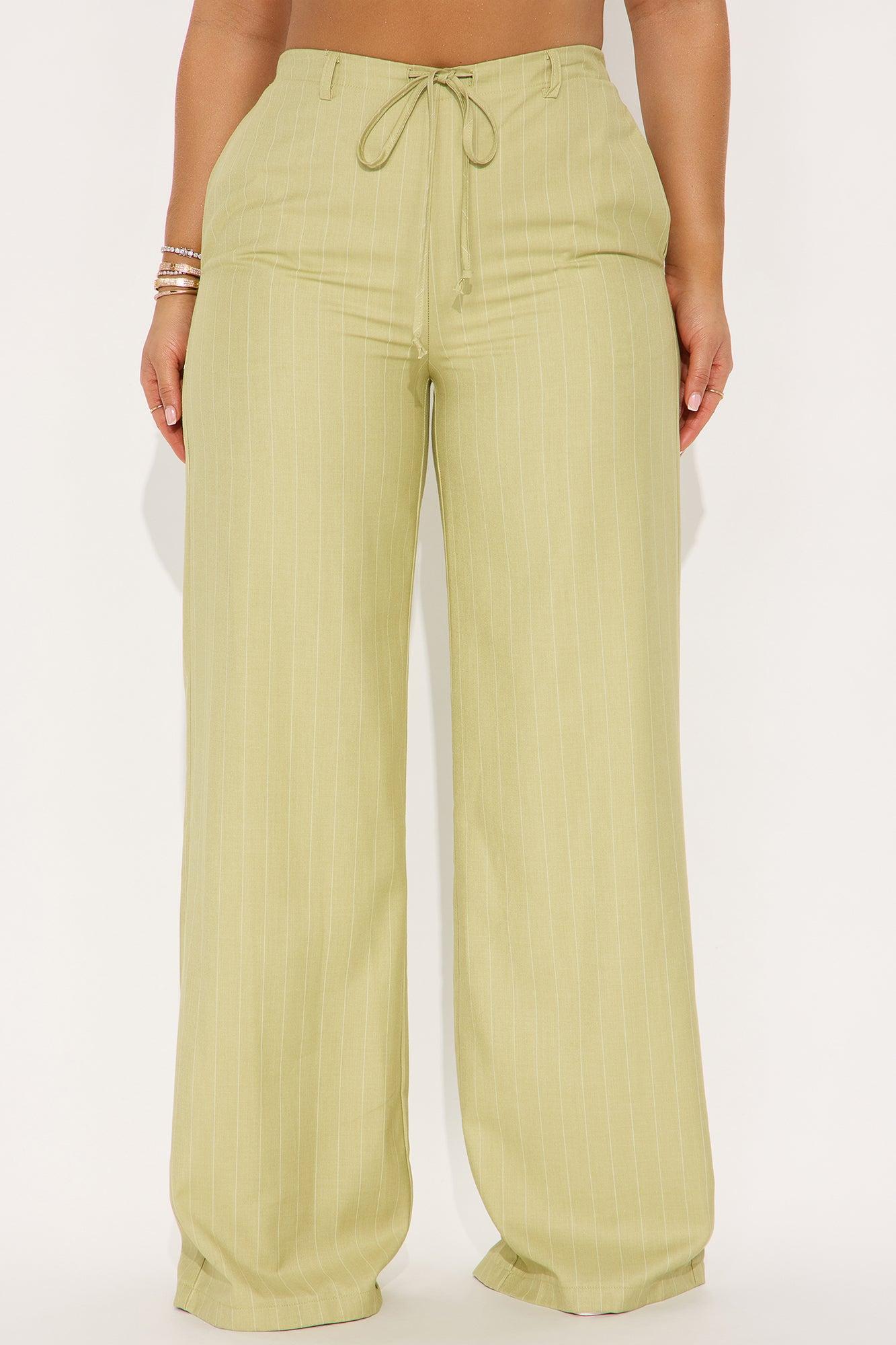 Yessica Pinstripe Wide Leg Trouser - Sage Product Image