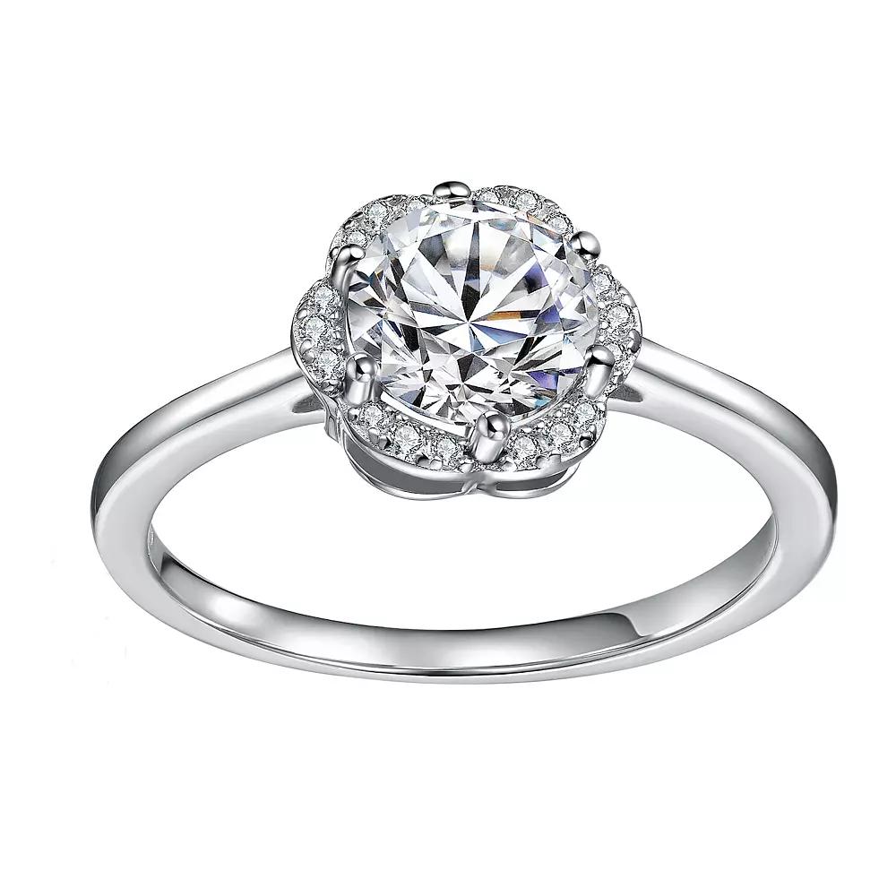 Stella Valentino Sterling Silver Round Lab-Created Moissanite Flower Cluster Engagement Ring, Womens Product Image