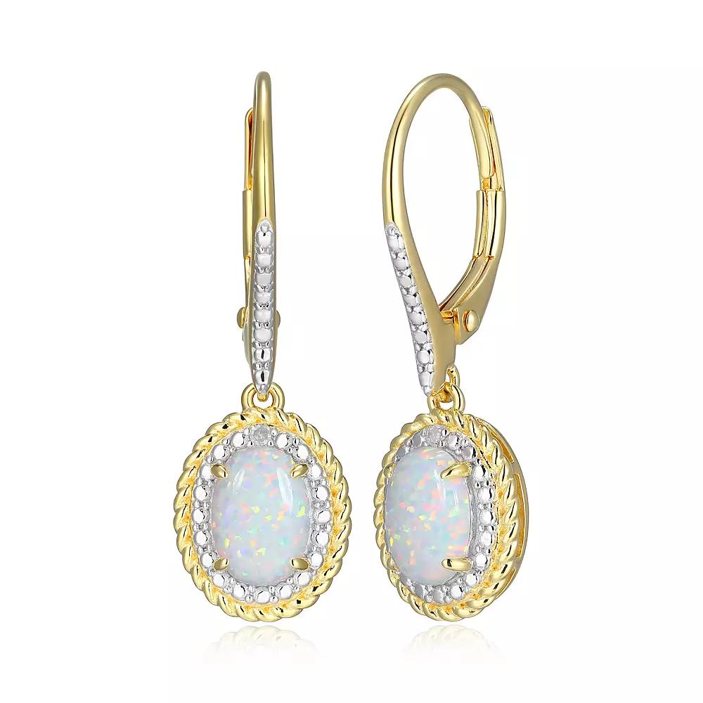 18k Gold Plated Sterling Silver Gemstone & Diamond Accent Halo Leverback Earrings, Women's, October Created White Product Image