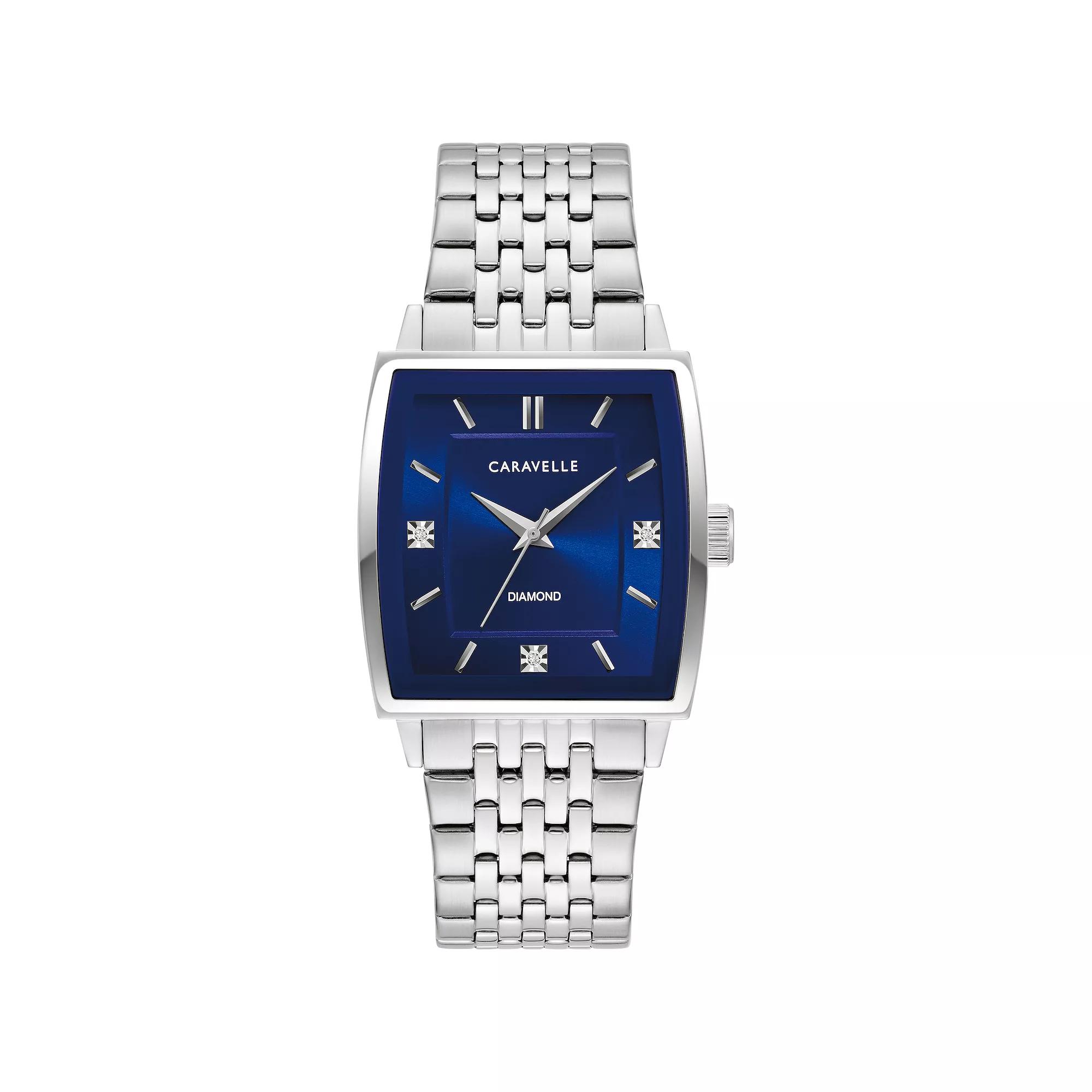Caravelle by Bulova Mens Modern Stainless Steel Diamond Accent Blue Dial Watch - 43D108 Product Image
