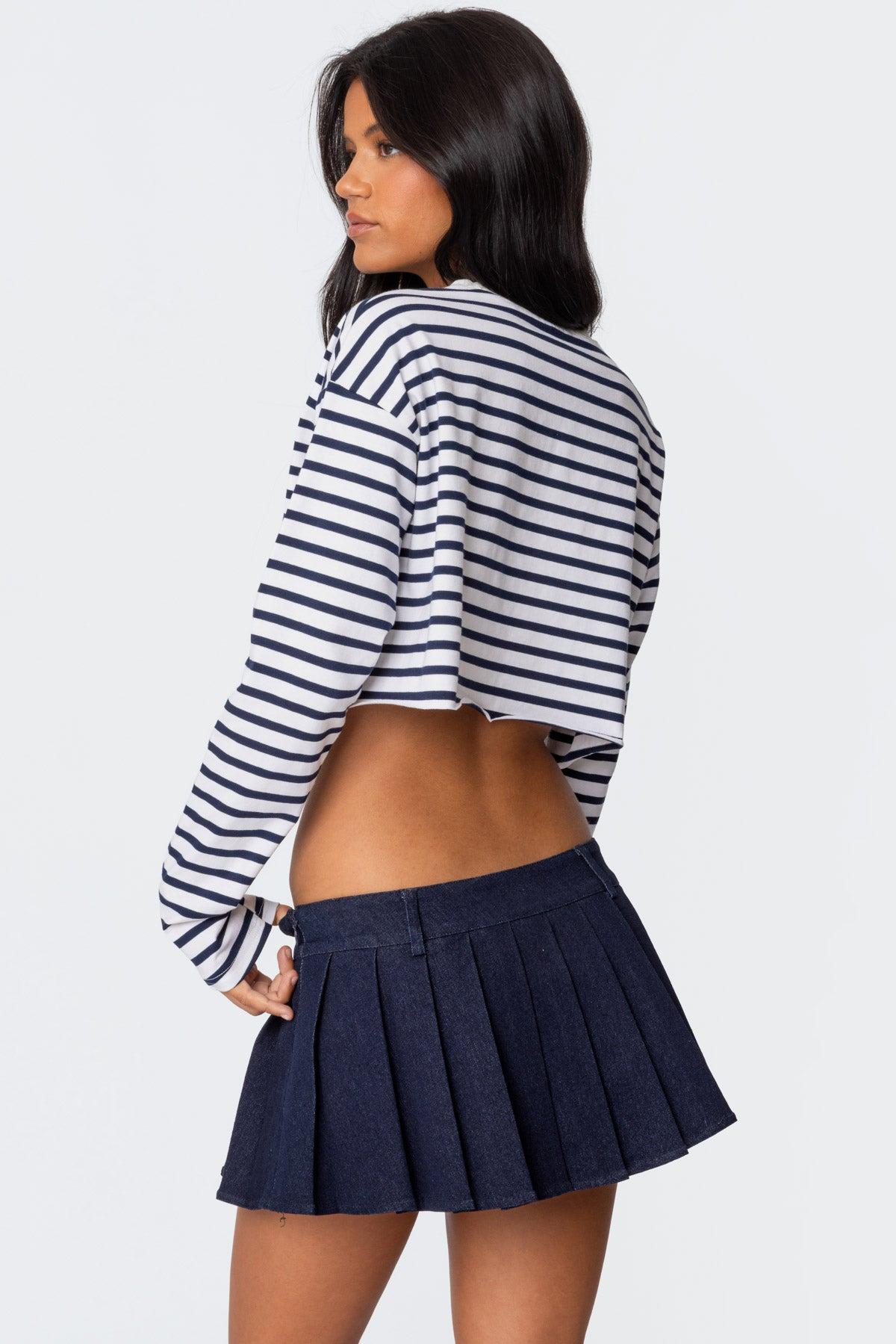 Stripey Cropped Long Sleeve T Shirt Product Image