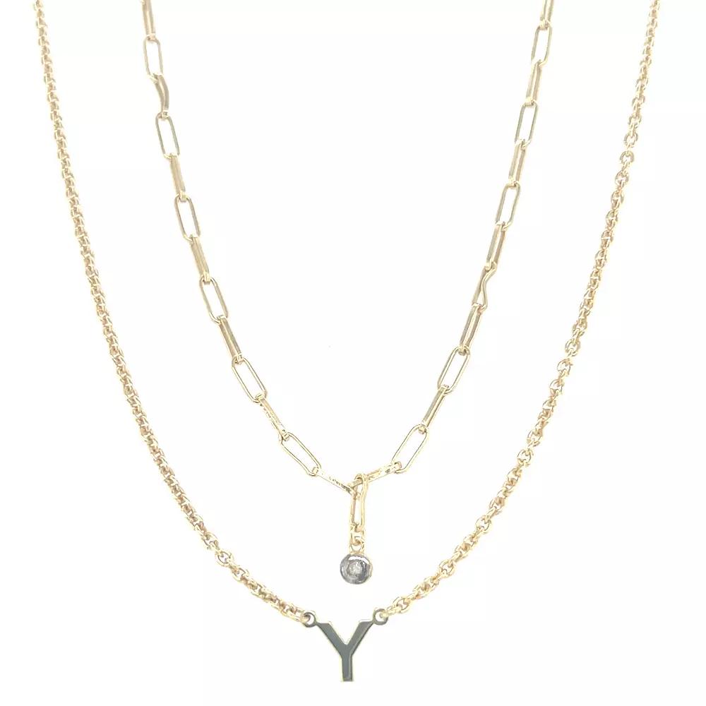 Meshmerise 18k Gold Over Silver Diamond Accent Initial Multi Layer Necklace, Women's, Size: 16-18" ADJ, Gold Tone Y Product Image