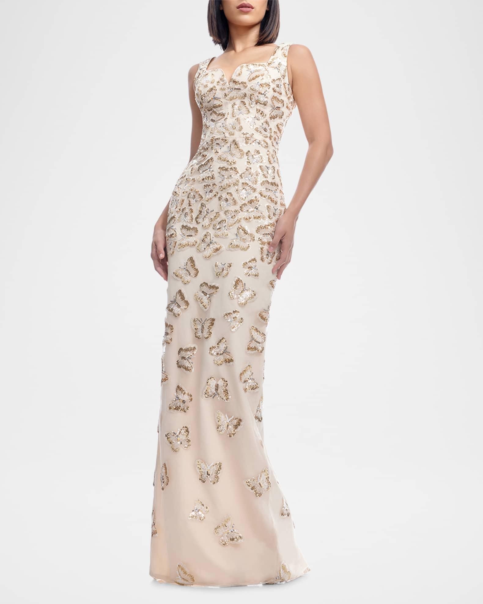 Goldie Sequin Butterfly Applique Column Gown Product Image