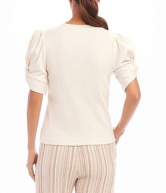 Karen Kane Petite Size Twisted Short Puff Sleeve V-Neck Top Product Image