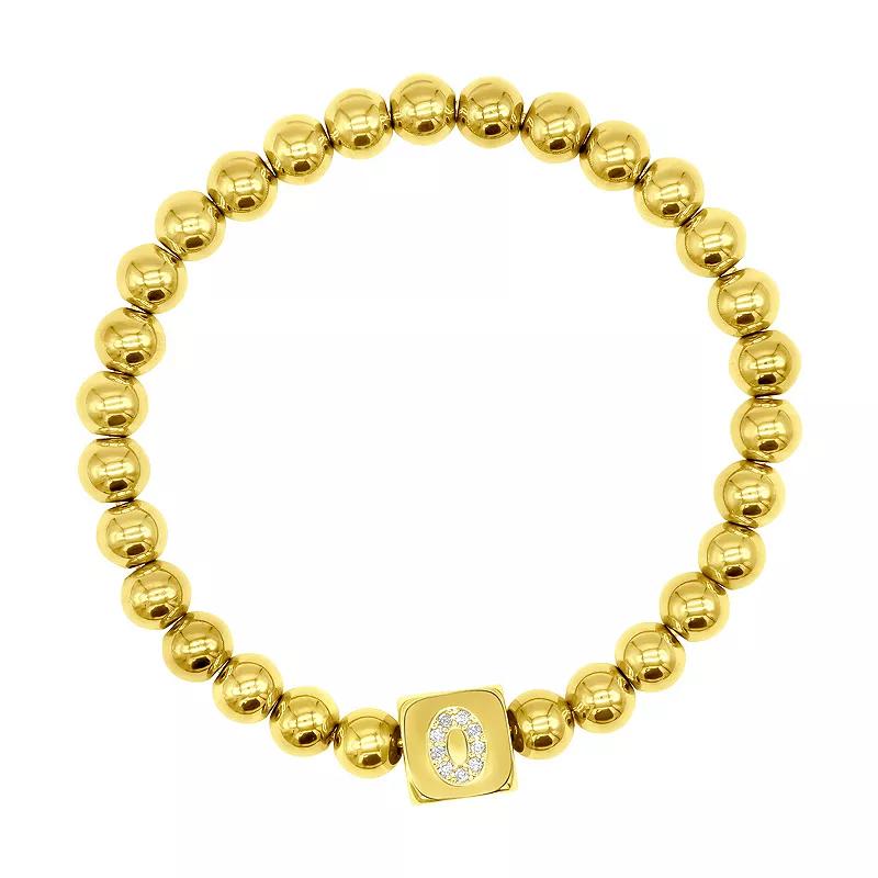 Adornia Gold Tone Initial Cubic Zirconia Cube & Bead Stretch Bracelet, Womens Product Image