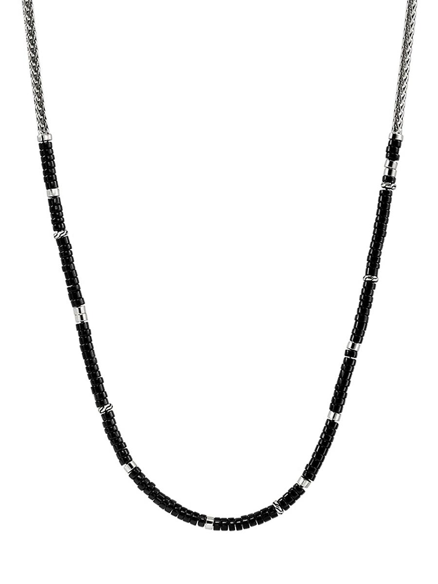 Mens Heishi Sterling Silver & Black Onyx Chain Necklace Product Image