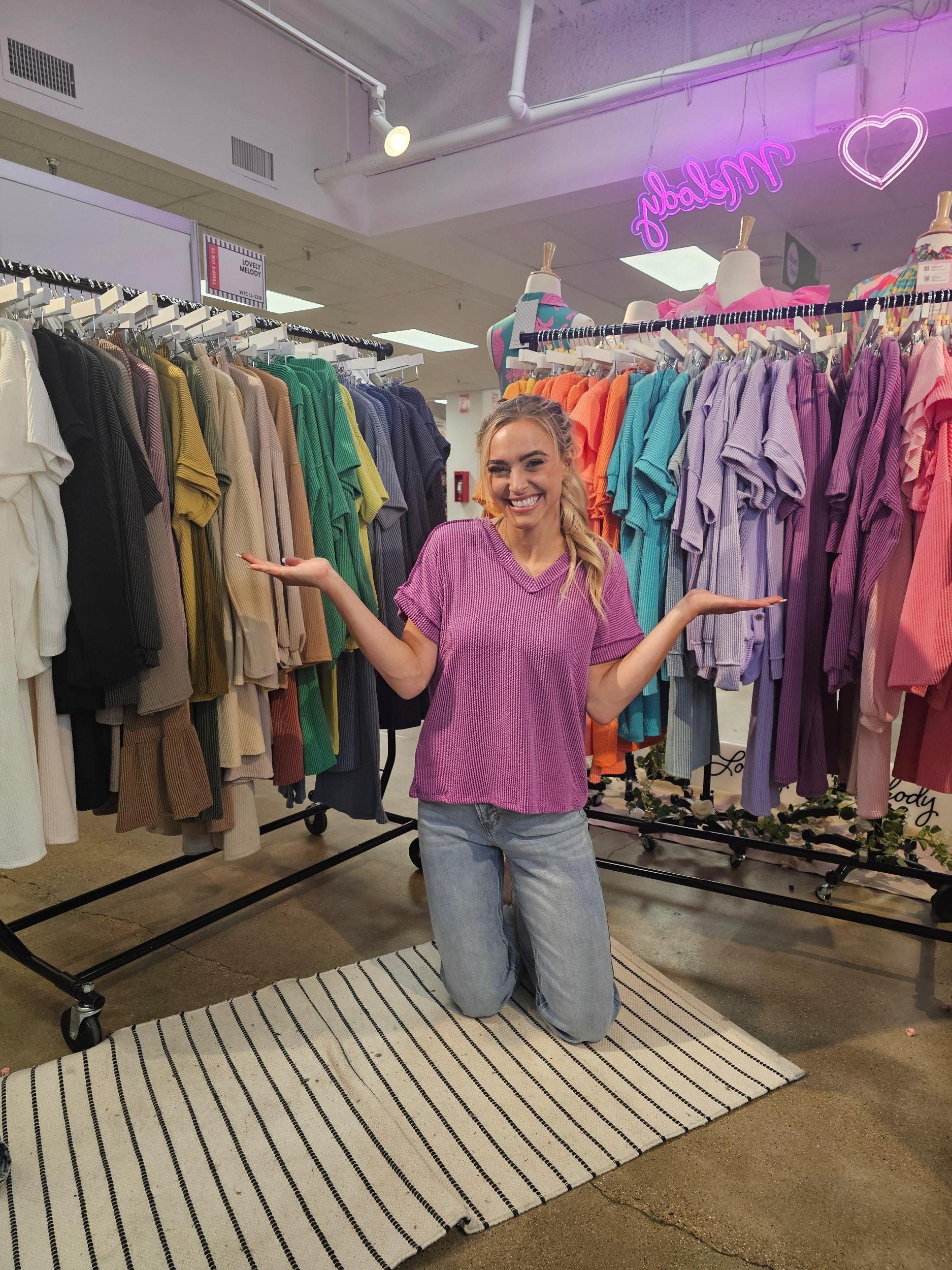 V-Neck Ribbed Knit Top Product Image