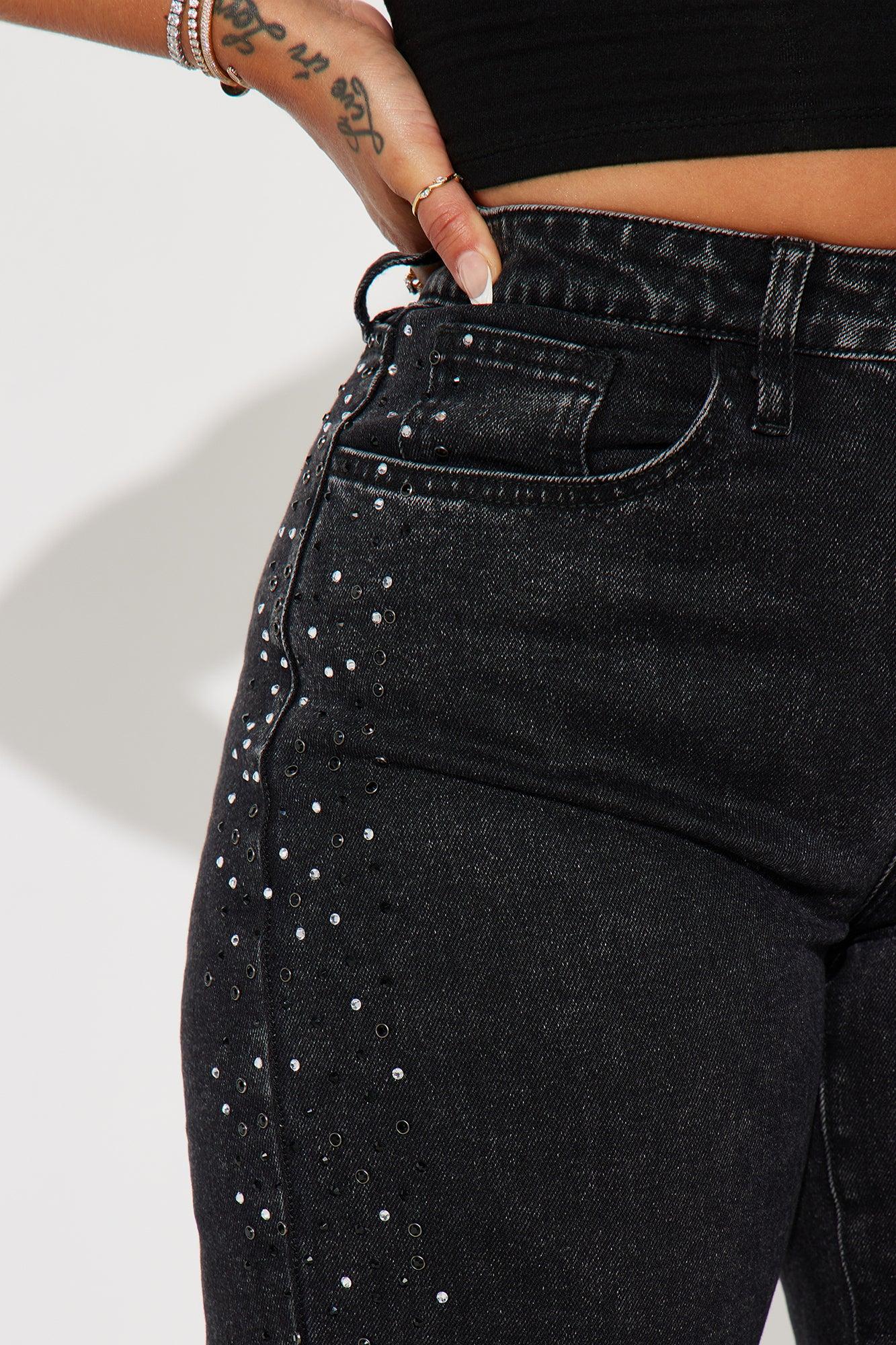 Always Shining Stretch Embellished Straight Leg Jeans - Black Wash Product Image