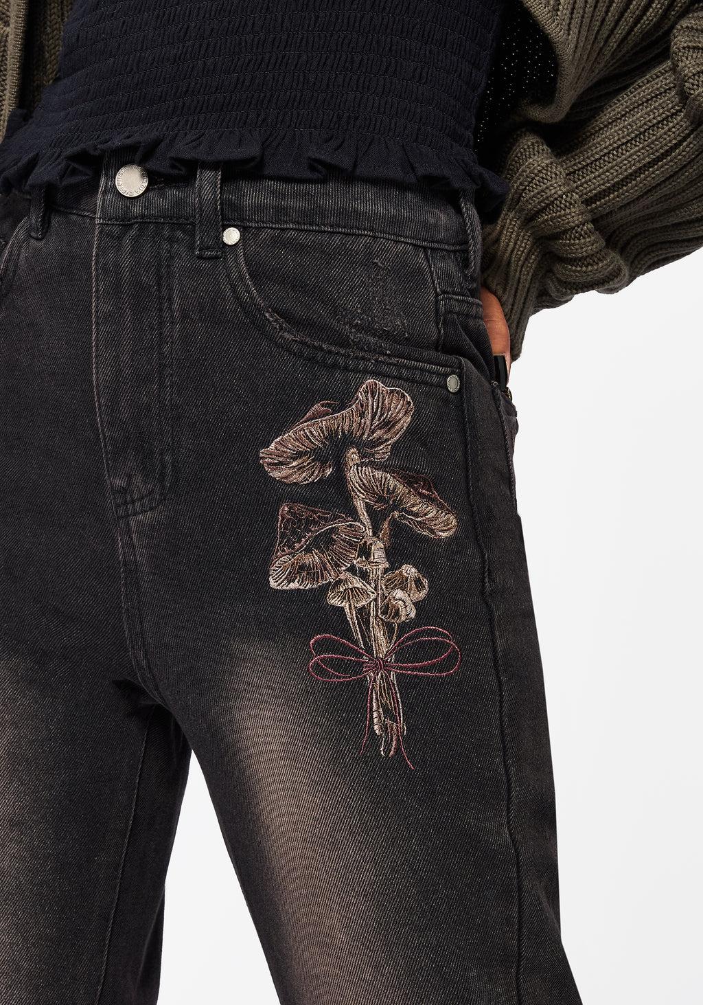 Valeria Floral Moth Embroidered Mom Jeans Product Image