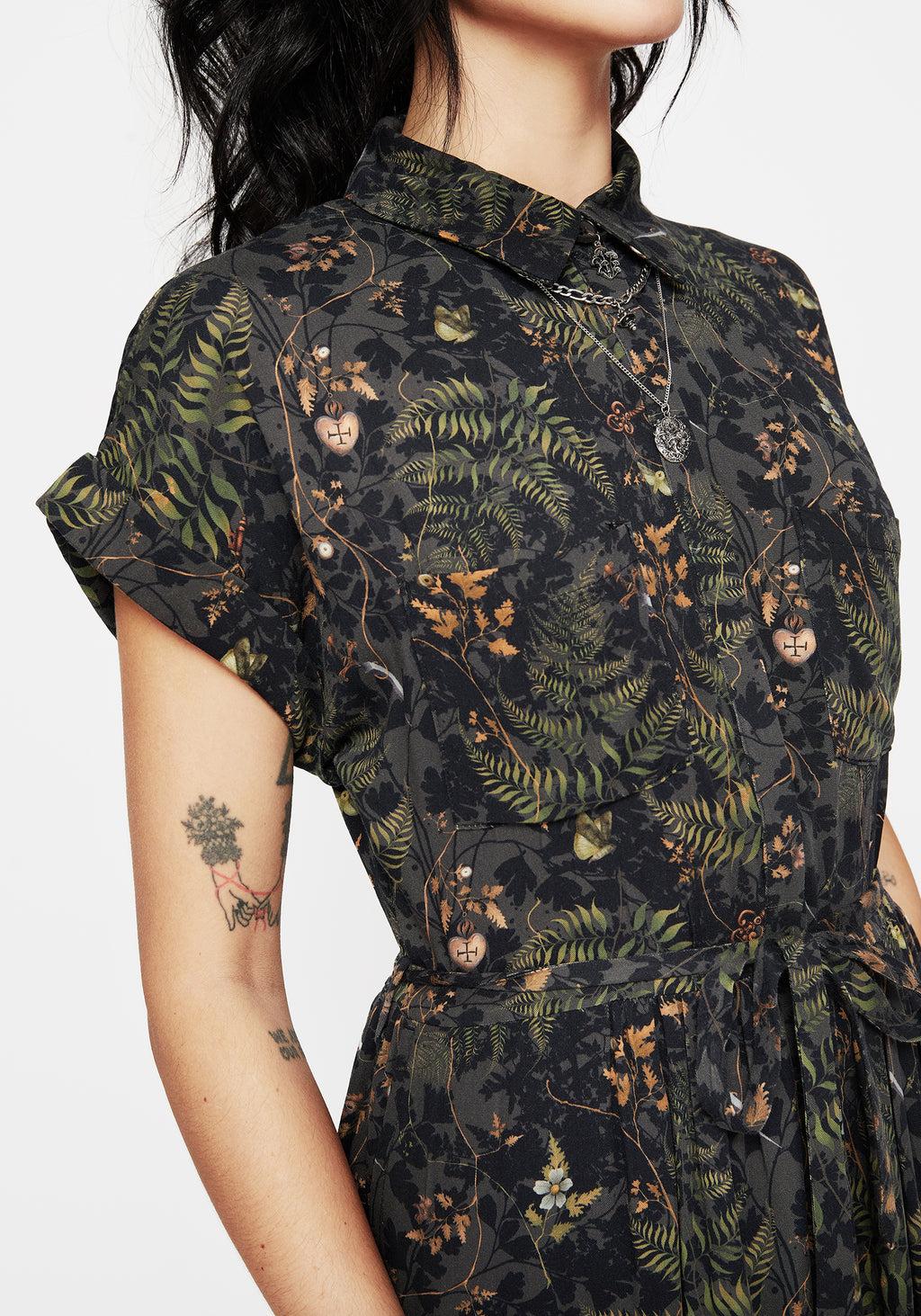 Wither Fern Print Midi Shirt Dress Product Image