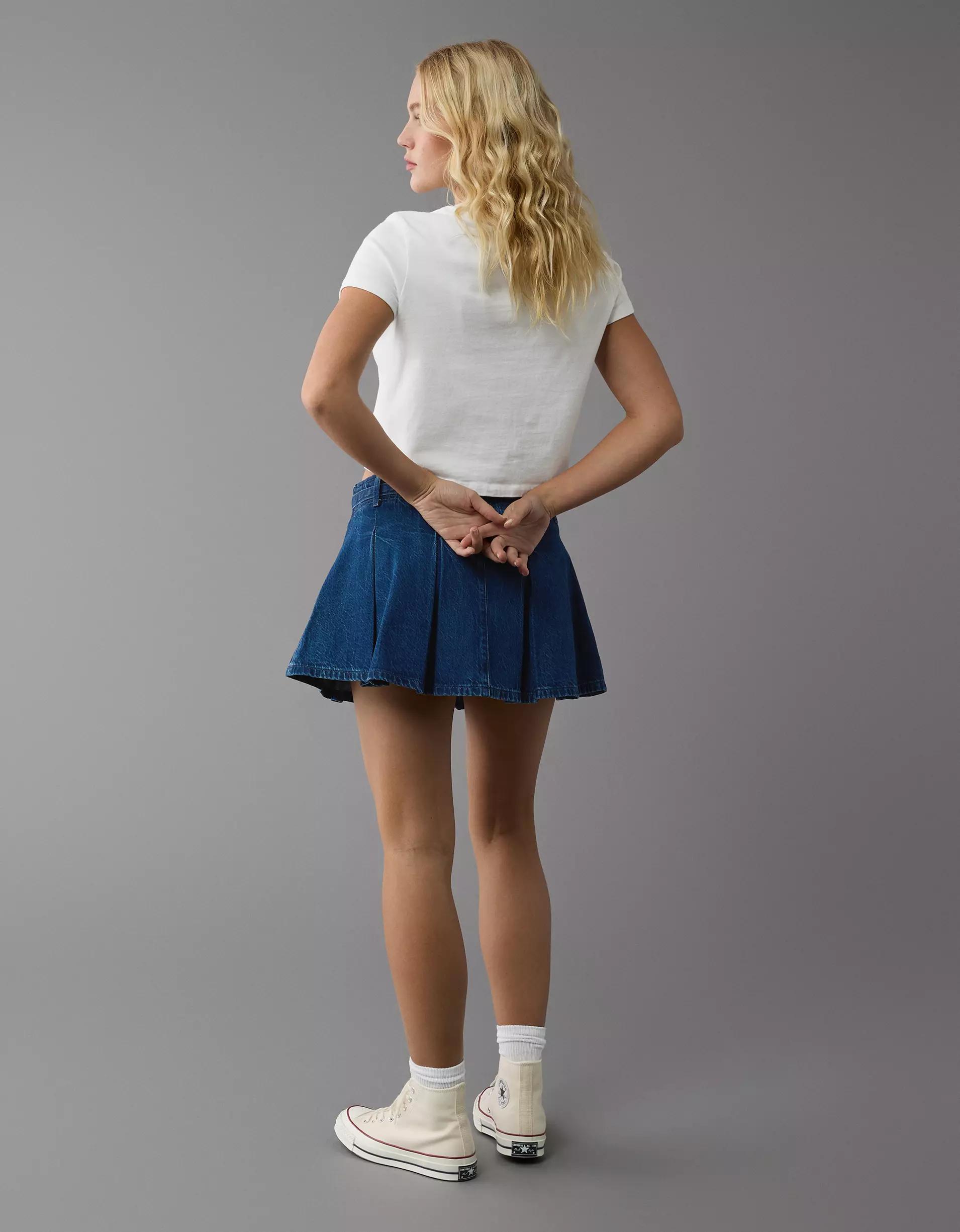 AE Pleated Denim Mini Skort Product Image