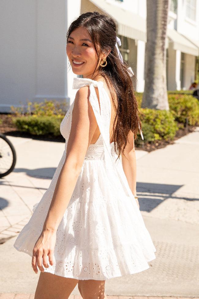 Wear With Love White Tie Shoulder Eyelet Dress FINAL SALE Product Image
