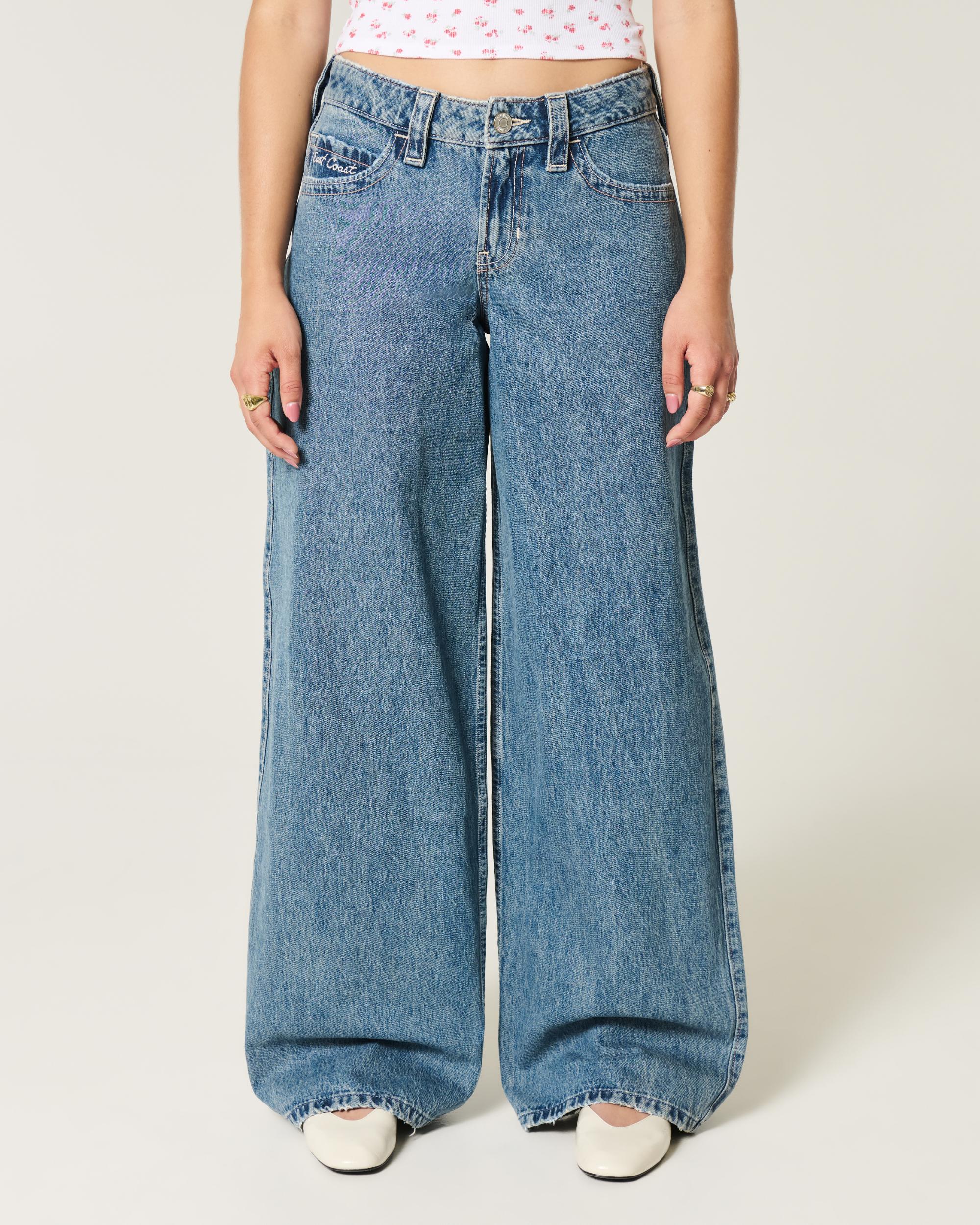 Curvy Low-Rise Medium Wash Shell Embroidery Super Baggy Jeans Product Image