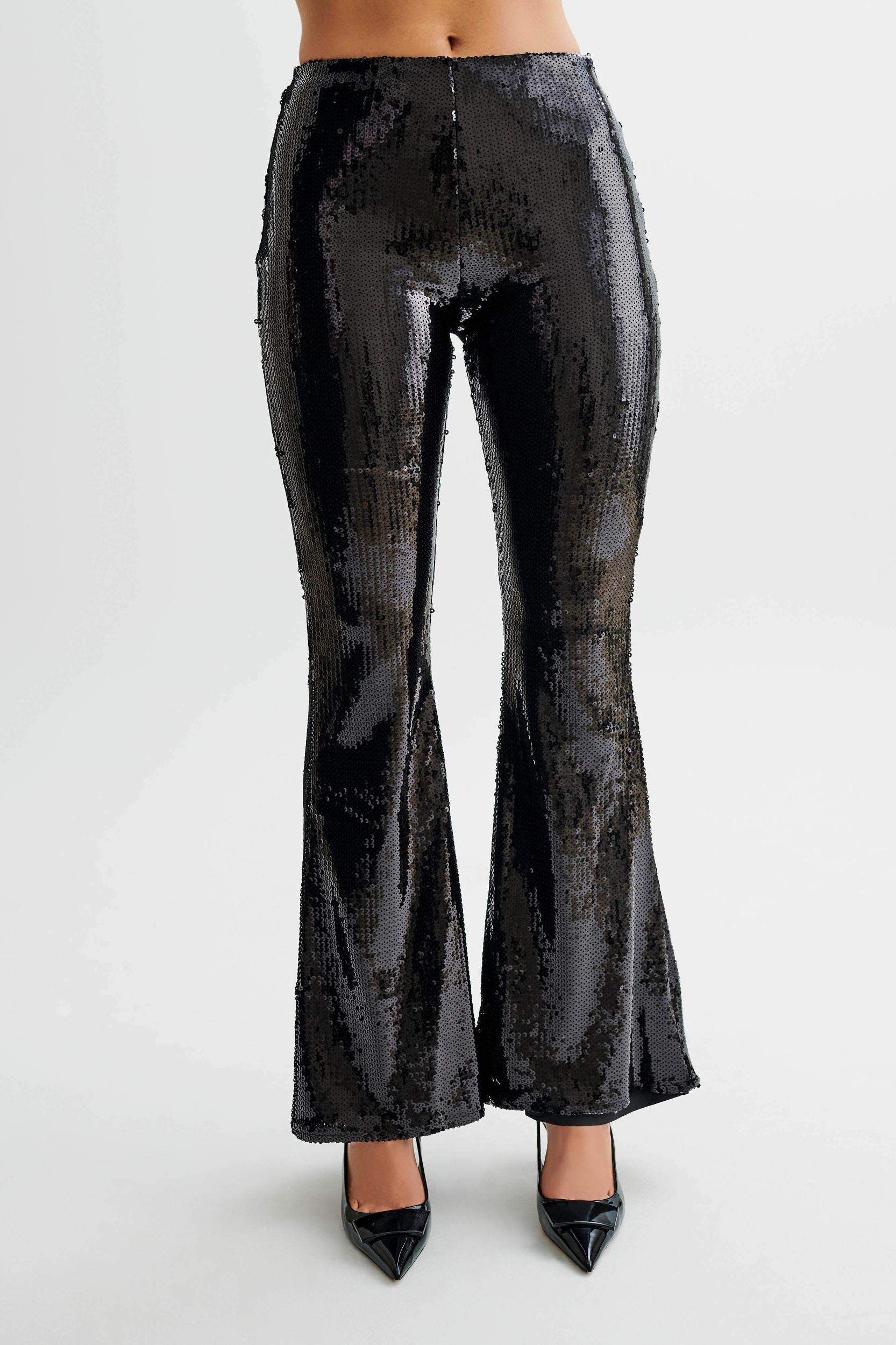 Wilma Wide Leg Sequin Pants - Black Product Image