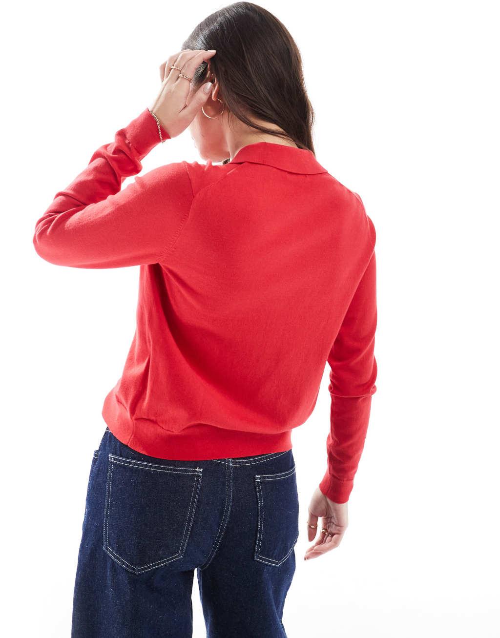 Polo Ralph Lauren collared button front cardigan with logo in red Product Image