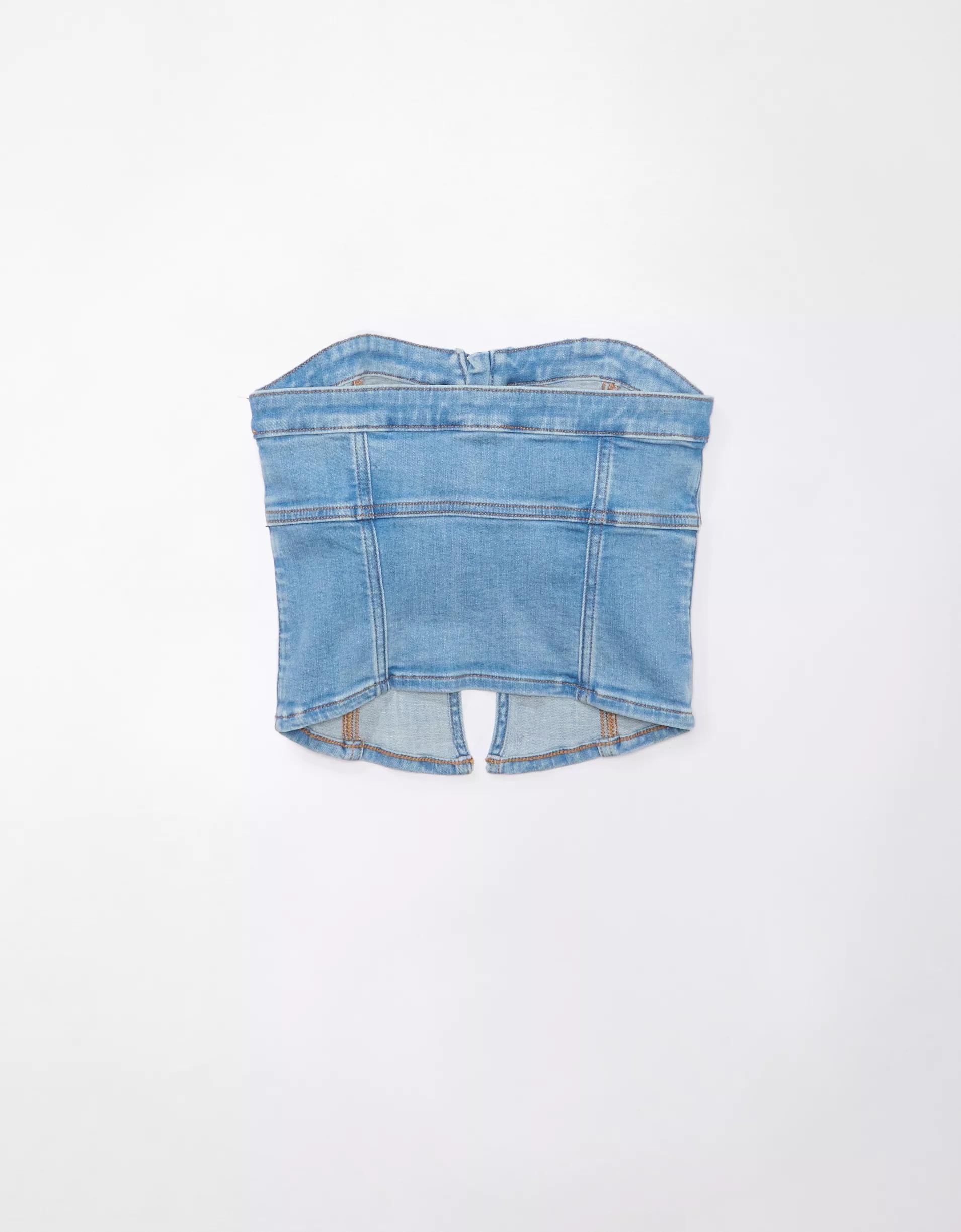 AE Denim Zip-Front Tube Top Product Image