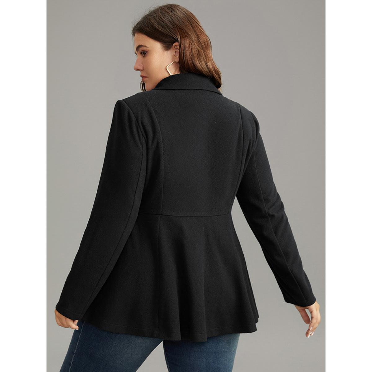 Plus Size Lapel Collar Double Breasted Blazer Black Women Dailywear Plain Plain Sleeve Long Sleeve Lapel Collar 12/L Pocket Casual Blazers BloomChic Product Image
