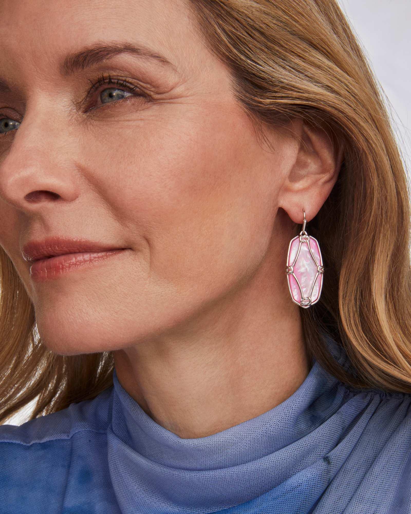 Elle Lattice Frame Silver Drop Earrings Product Image