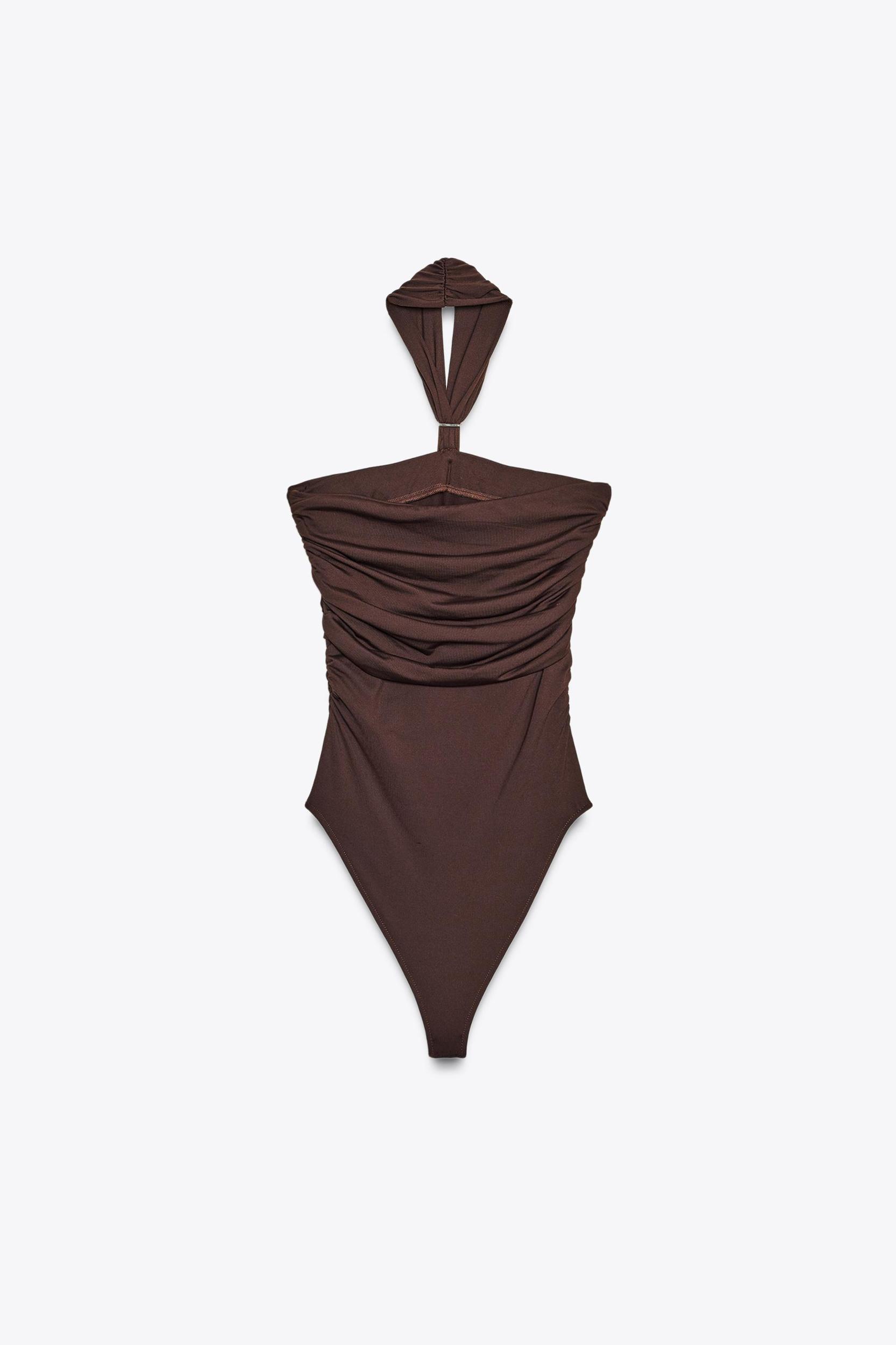 HALTER POLYAMIDE BODYSUIT WITH METAL DETAIL Product Image
