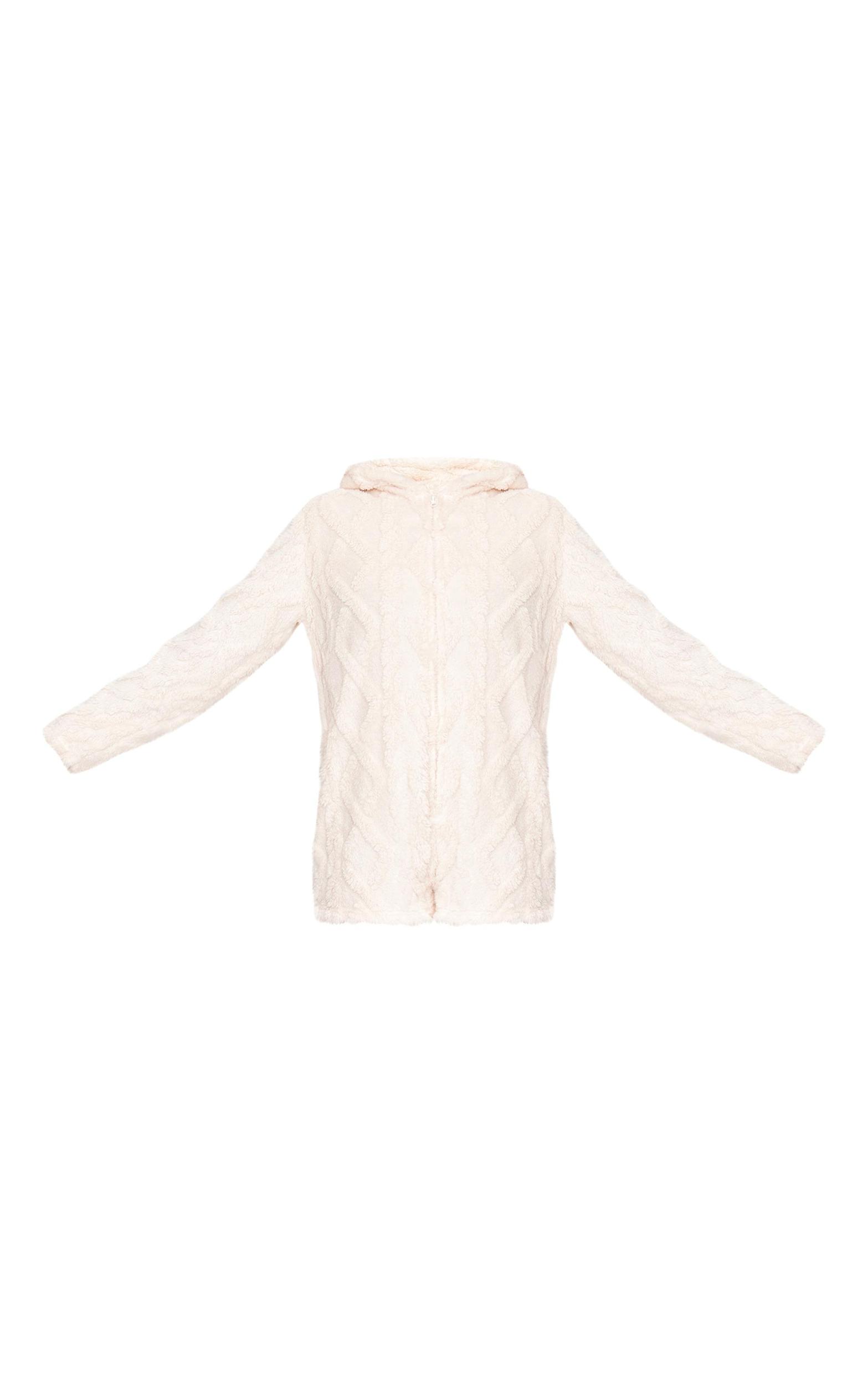 Cream Cable Fleece Hooded Romper Product Image