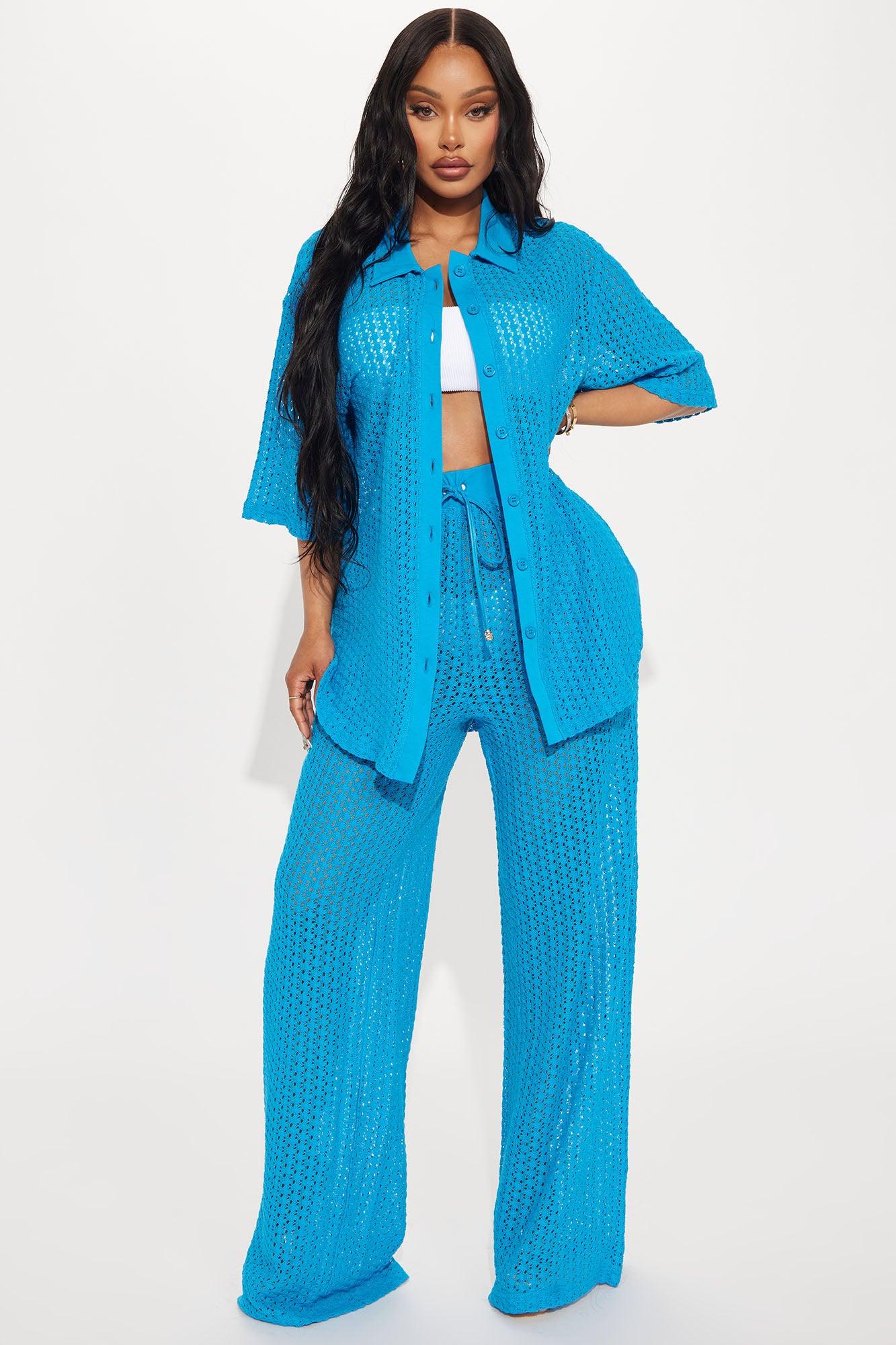 Abby Button Up Swim Cover Up Top - Blue Product Image